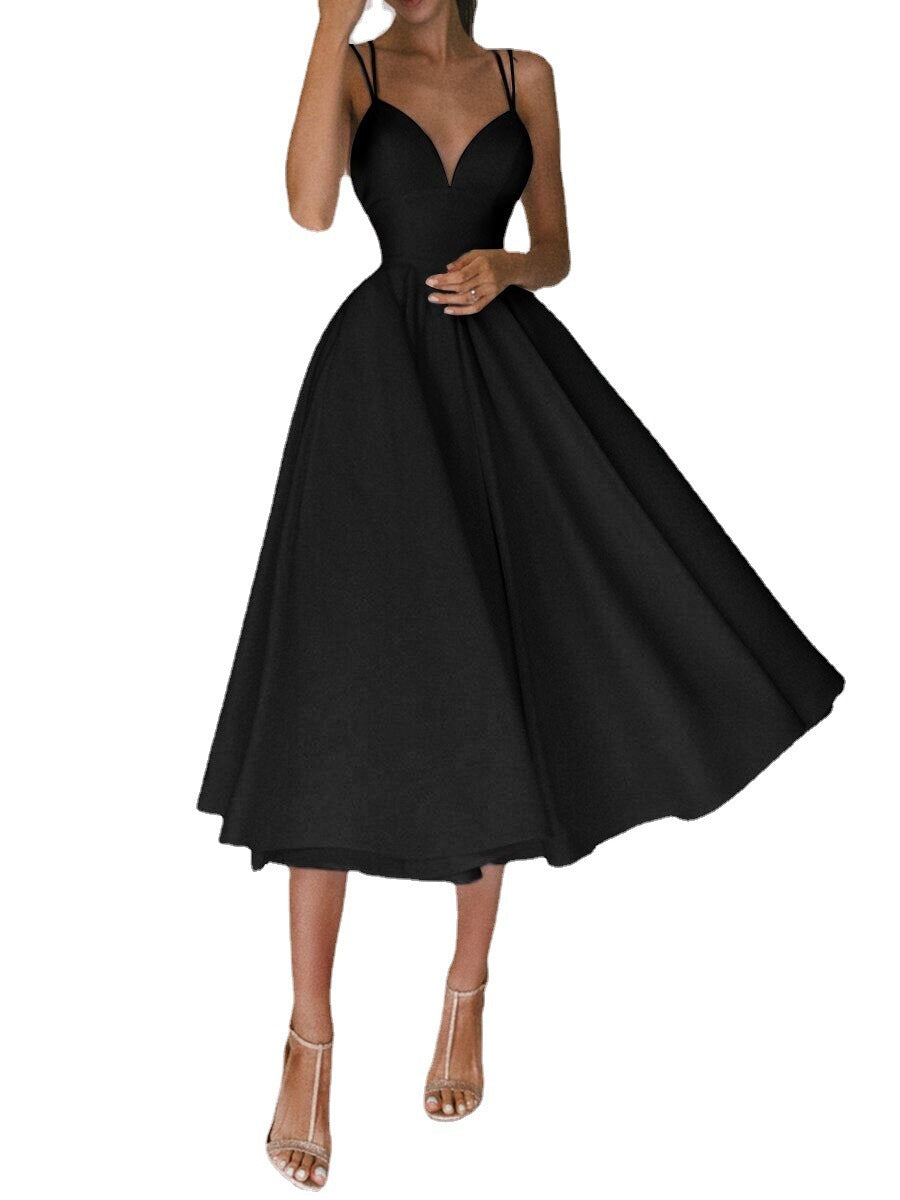 V-neck Suspender Dress Summer Fashion A-Line Long Dresses