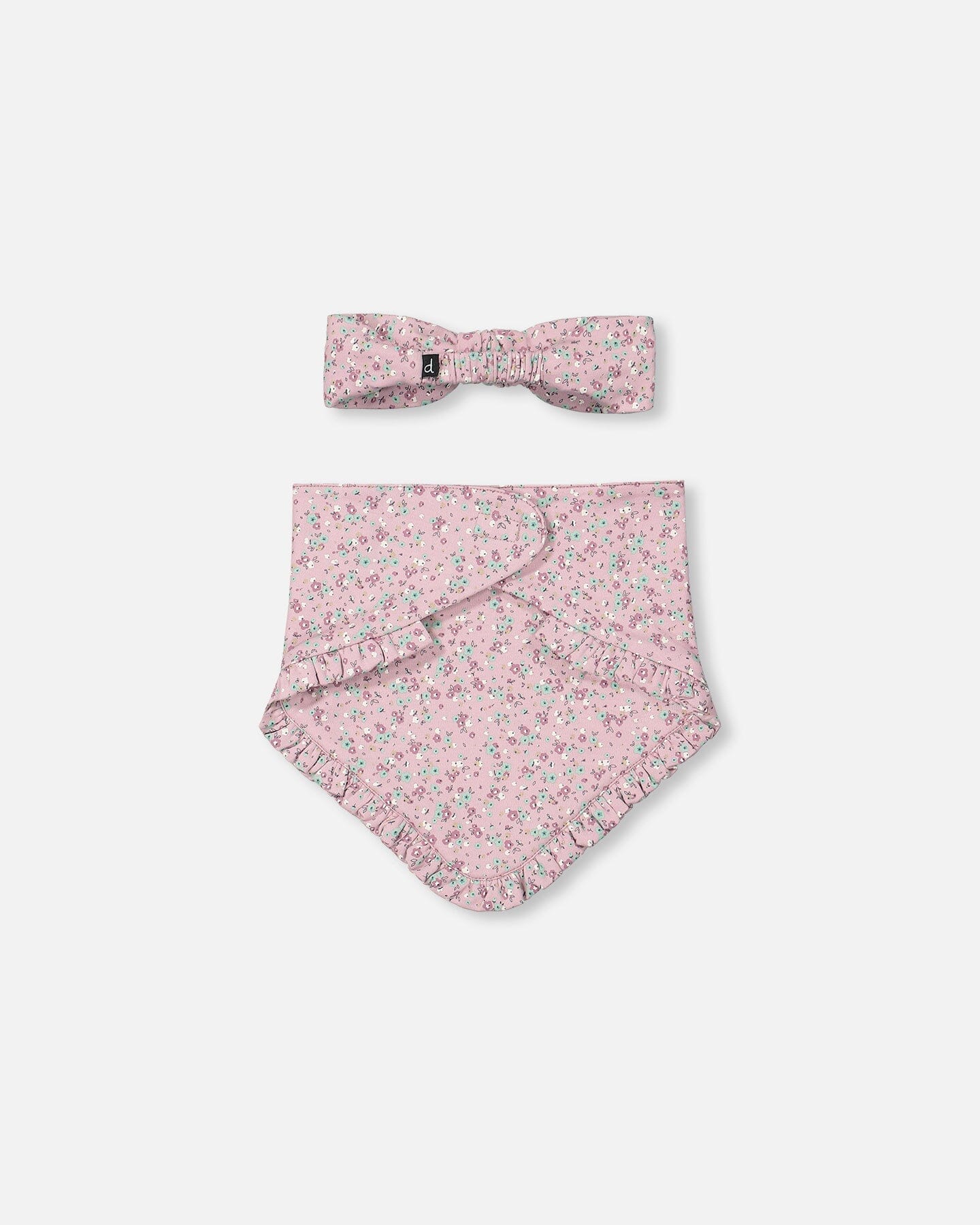 Organic Cotton Headband And Bib Set Mauve Little Flower Print