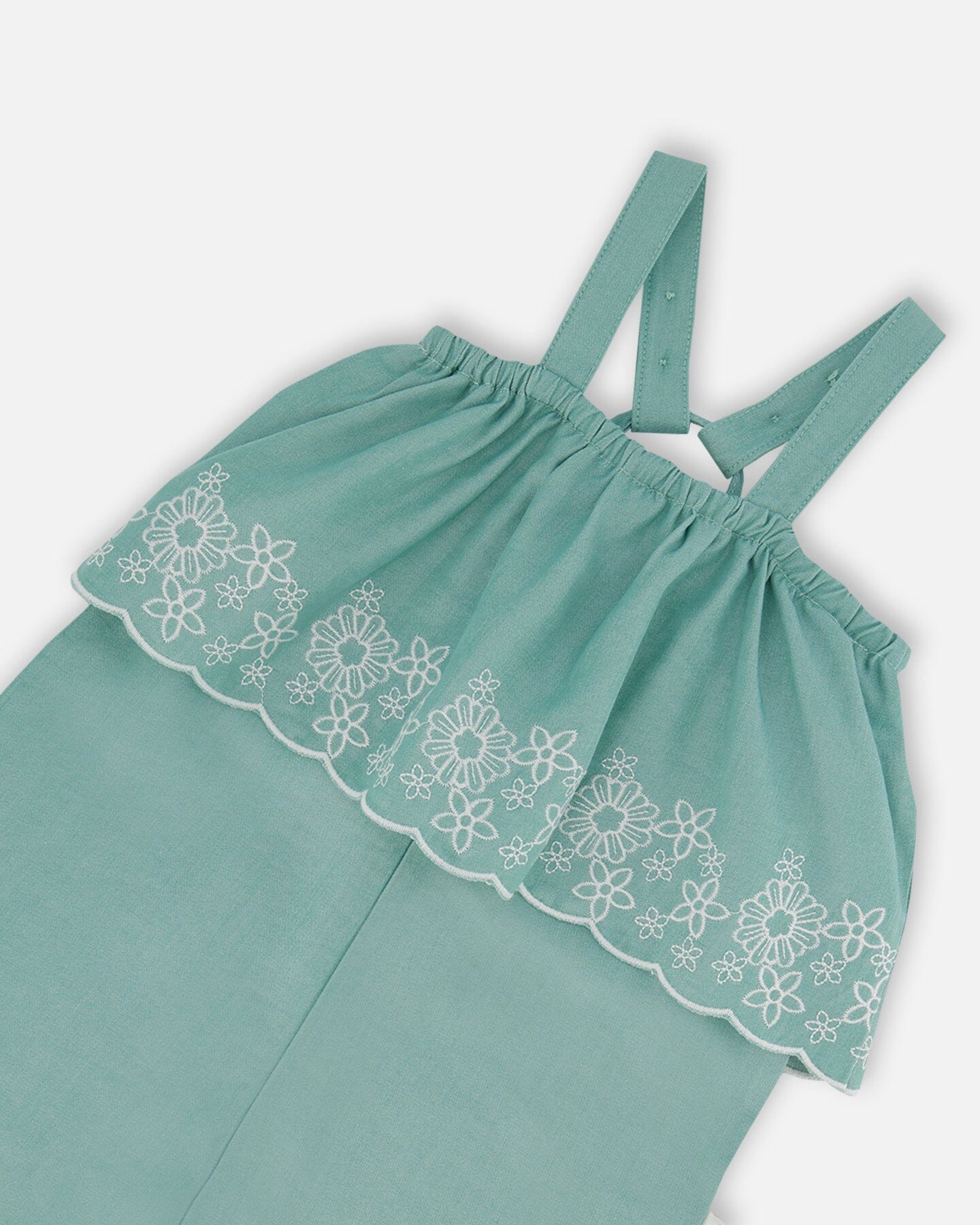 Chambray Jumpsuit With Embroidery Light Blue