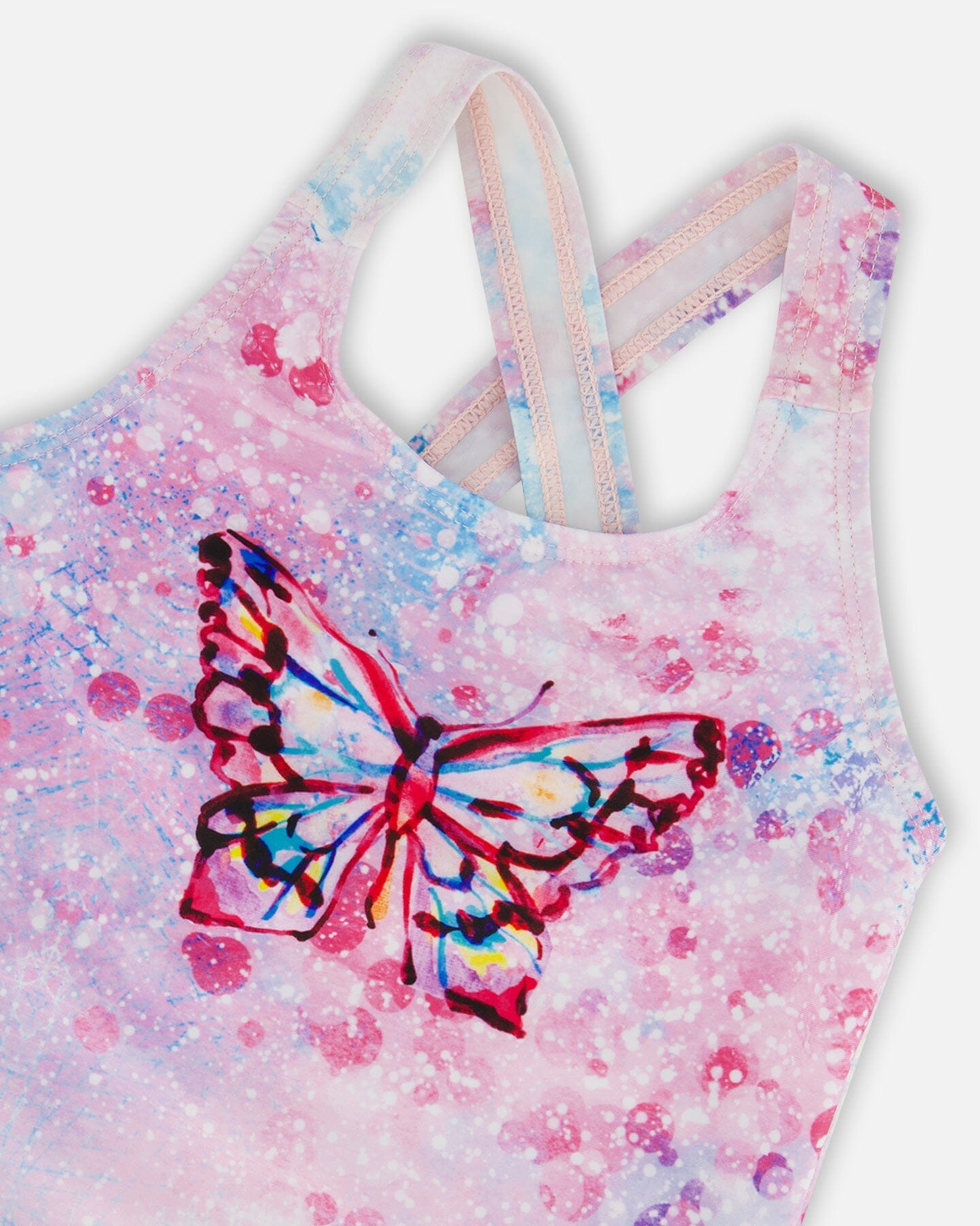 Printed One-Piece Swimsuit Pink Butterflies With Bubble Effects