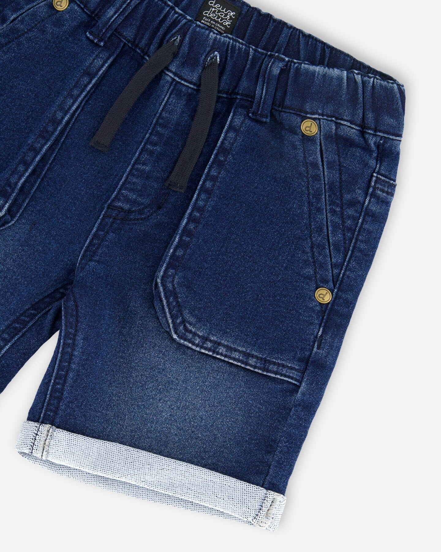 French Terry Denim Short Dark Denim Blue