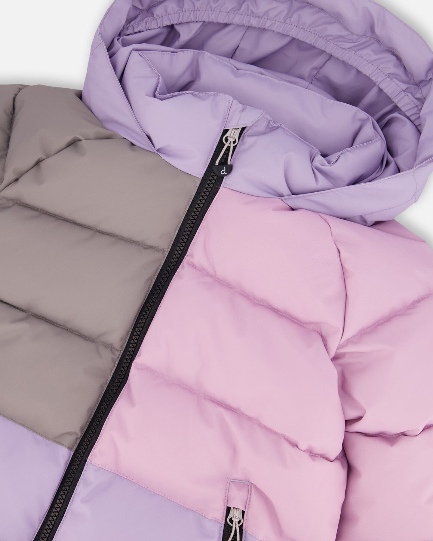 Colorblocked Puffy Winter Coat Purple Gray
