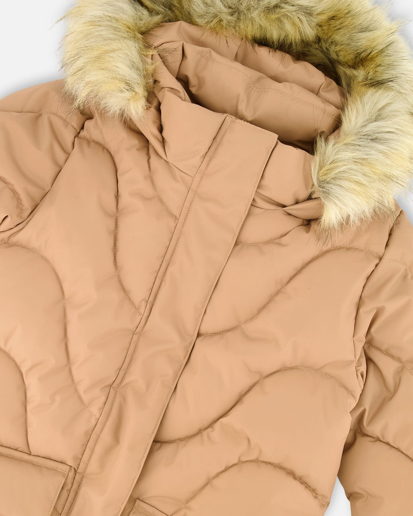 Long Wavy Quilt Puffy Winter Coat Chanterelle
