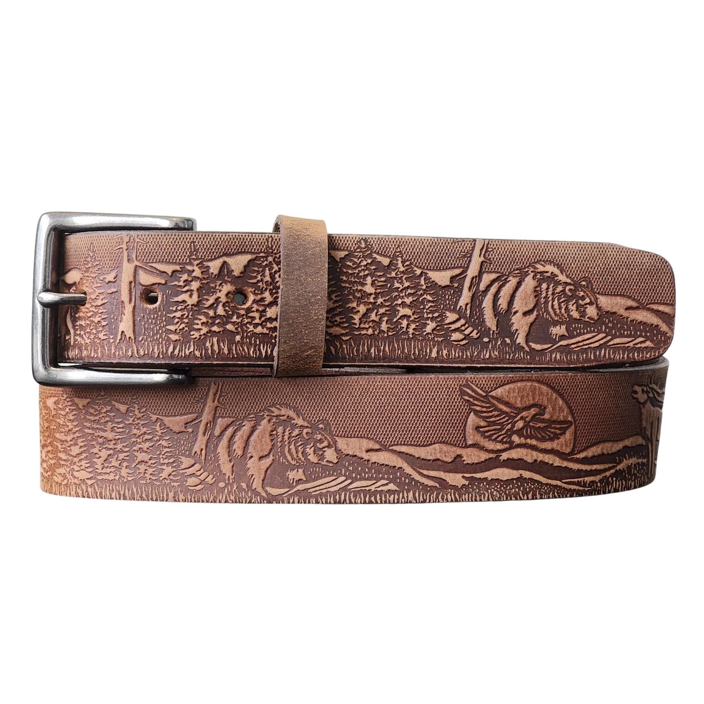 The Wildlife Belt - Cognac Embossed Full Grain Leather Belt Made in Canada