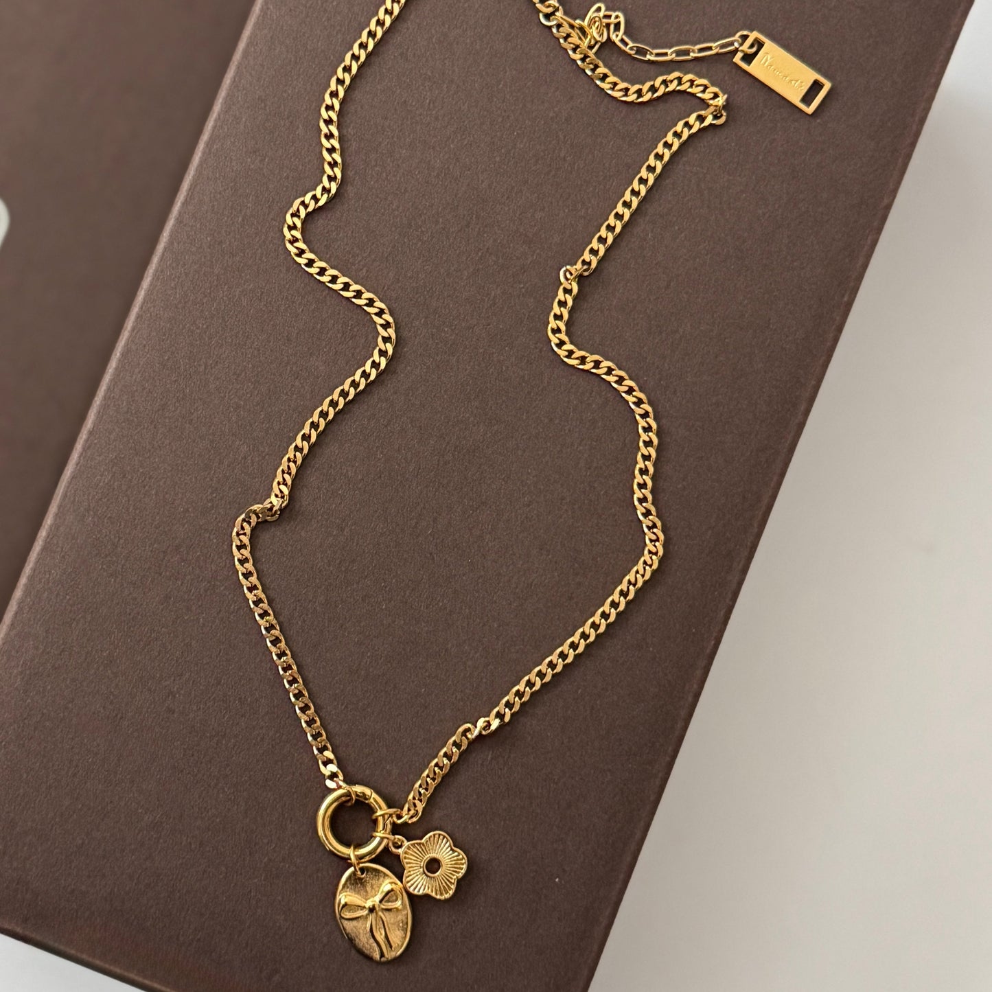 Bow and Flower Necklace- Gold