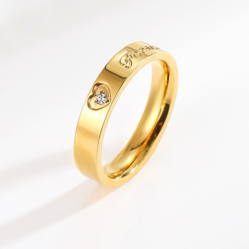 Titanium Steel 18K Gold-plated European And American Moissanite Couple Wedding Ring