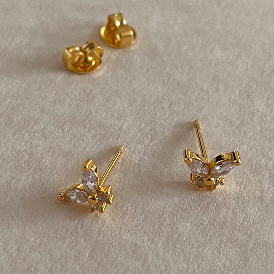 Mini Butterfly Studs- White Stone