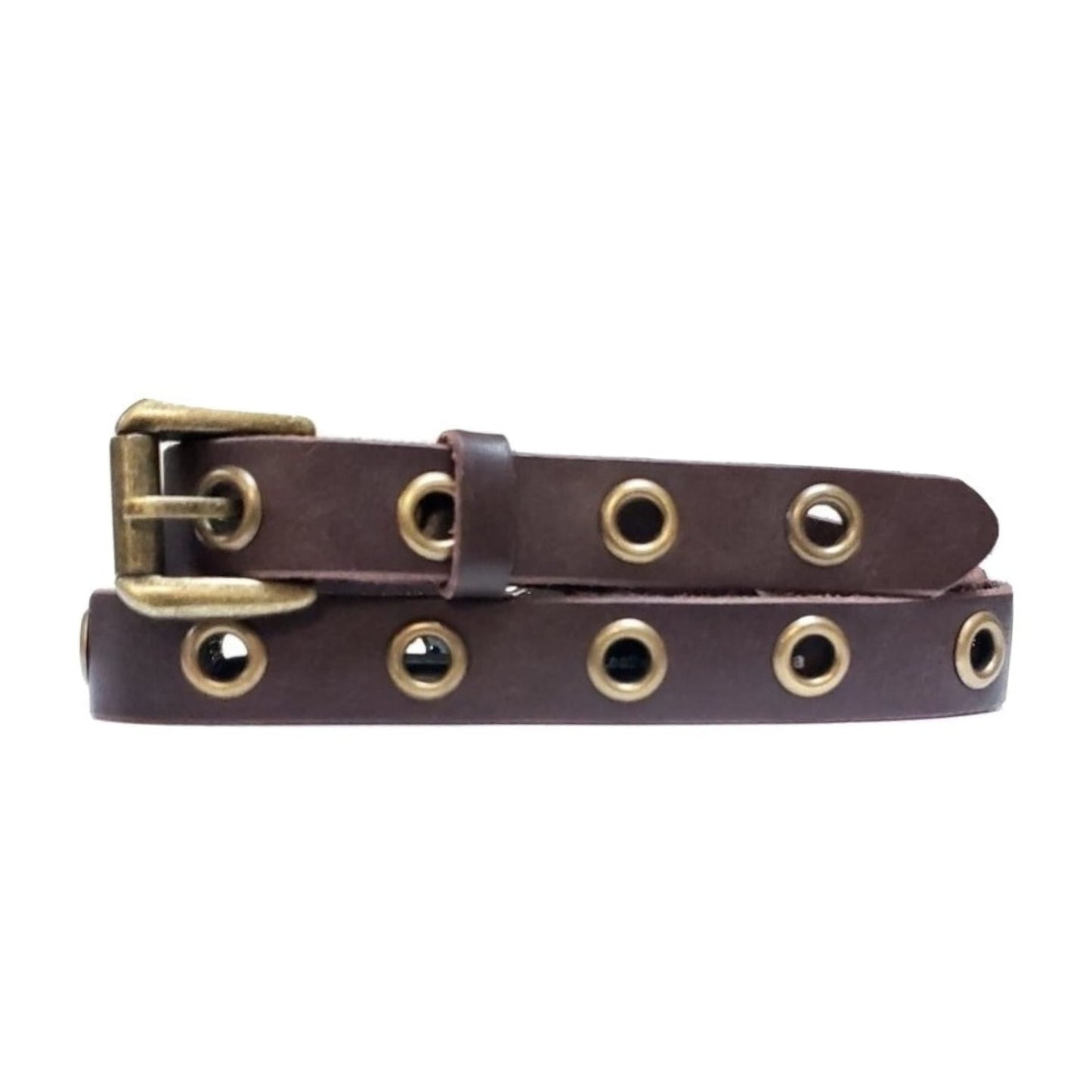Exene - Slim Black Leather Belt with Single Grommets - Made in Canada