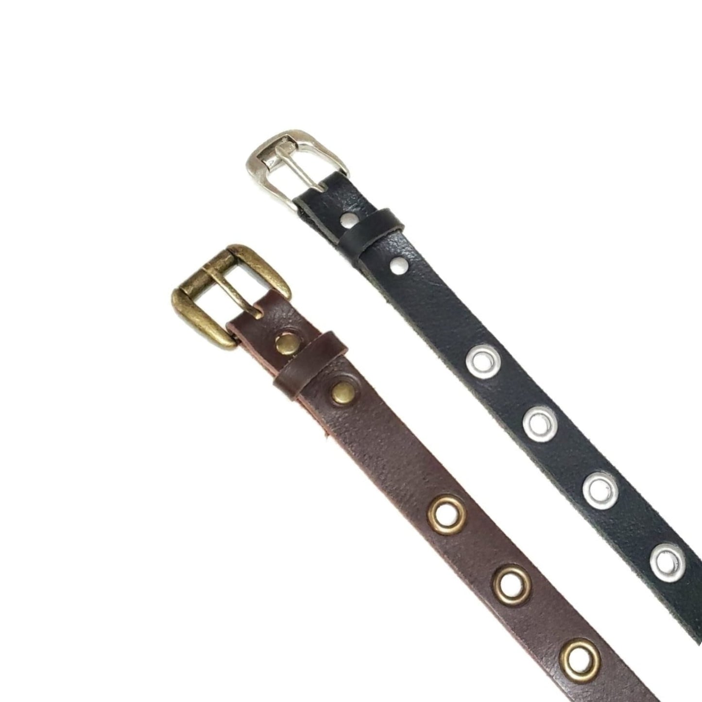 Exene - Slim Brown Leather Belt with Single Grommets - Made in Canada