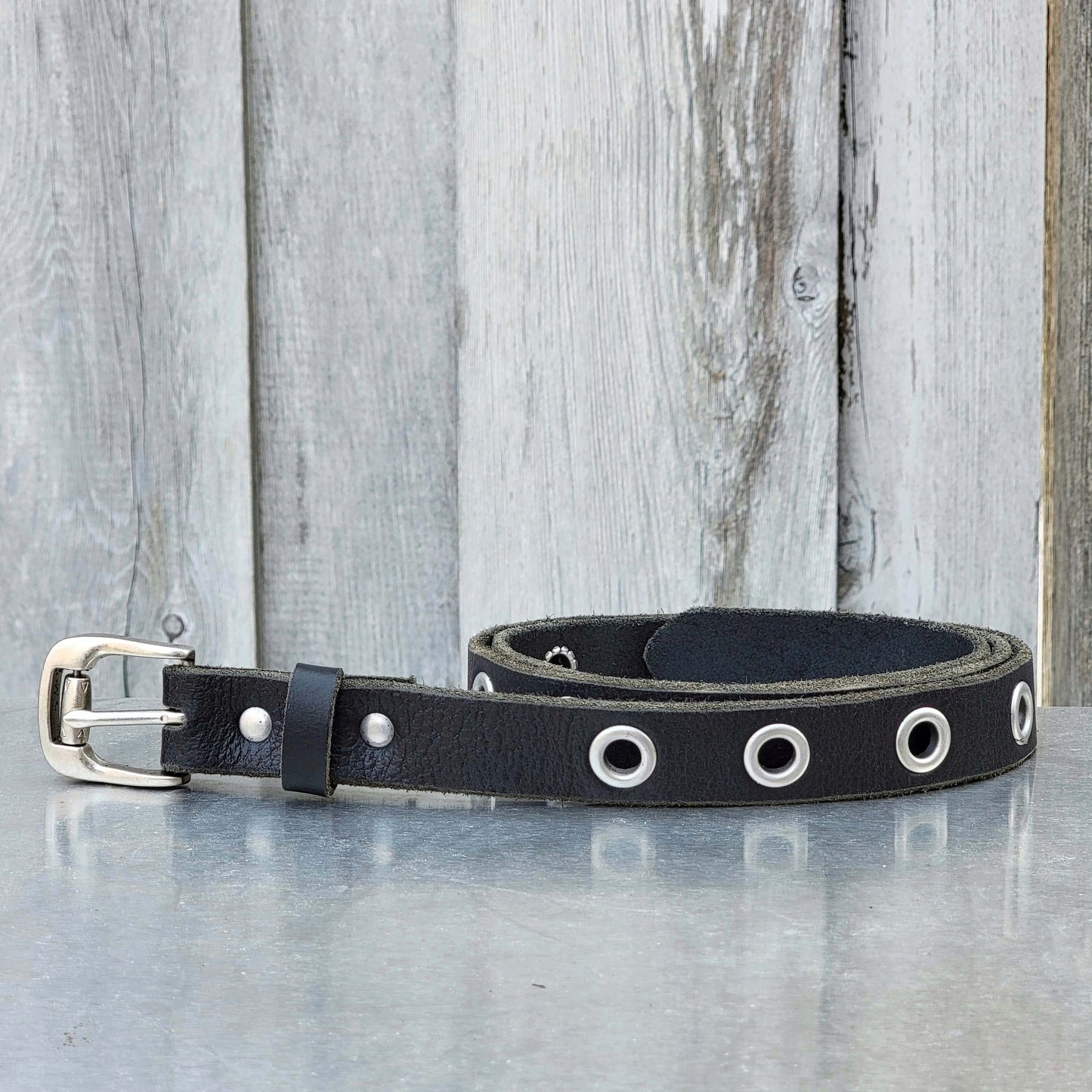 Exene - Slim Brown Leather Belt with Single Grommets - Made in Canada