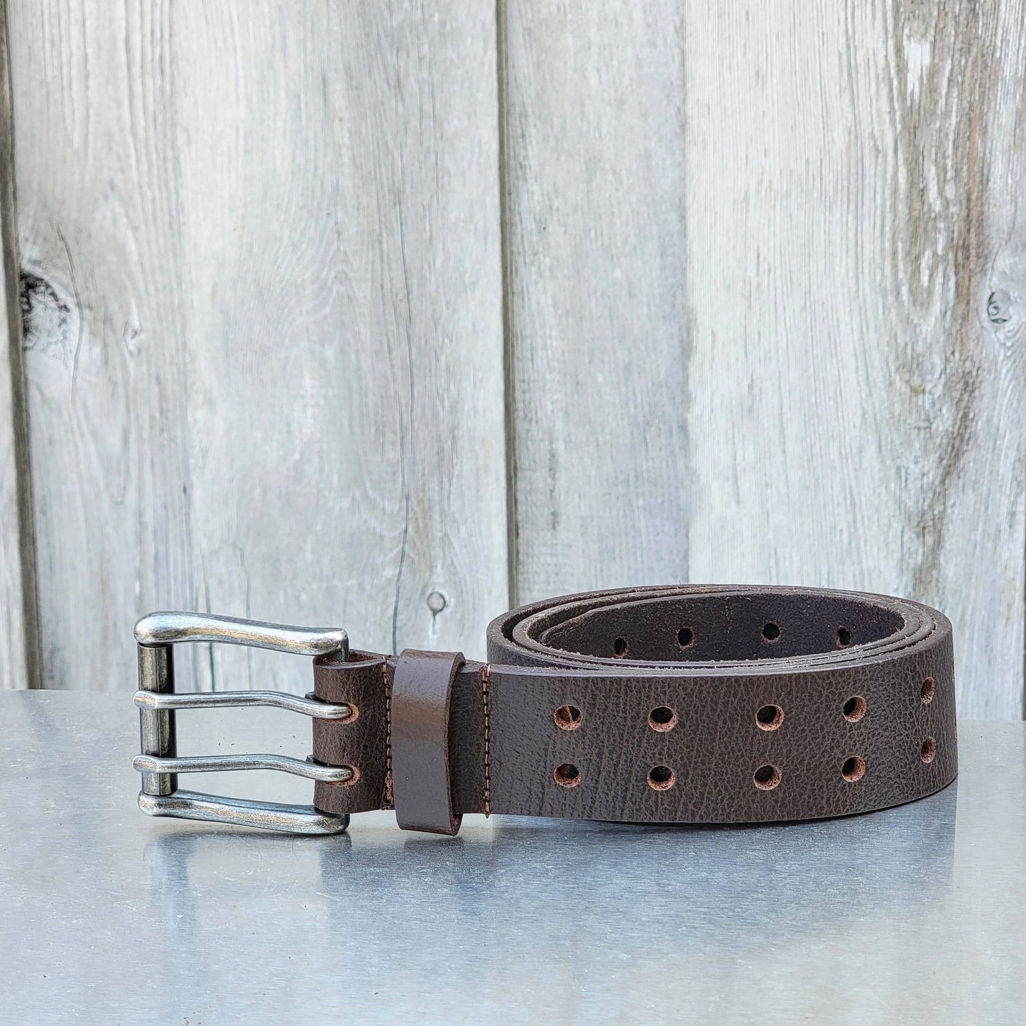 Black Double Hole Full Grain Leather Belt
