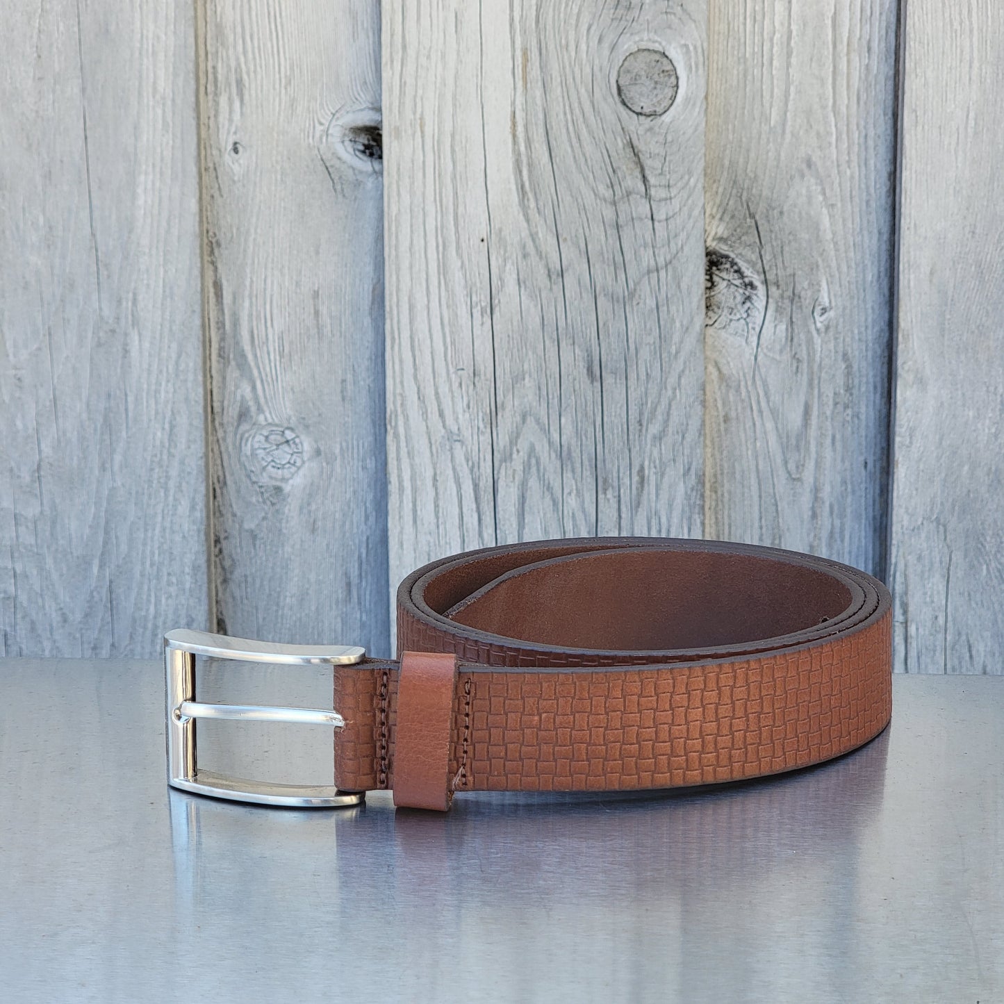 Cognac Formal Textured 100% Real Leather Belt