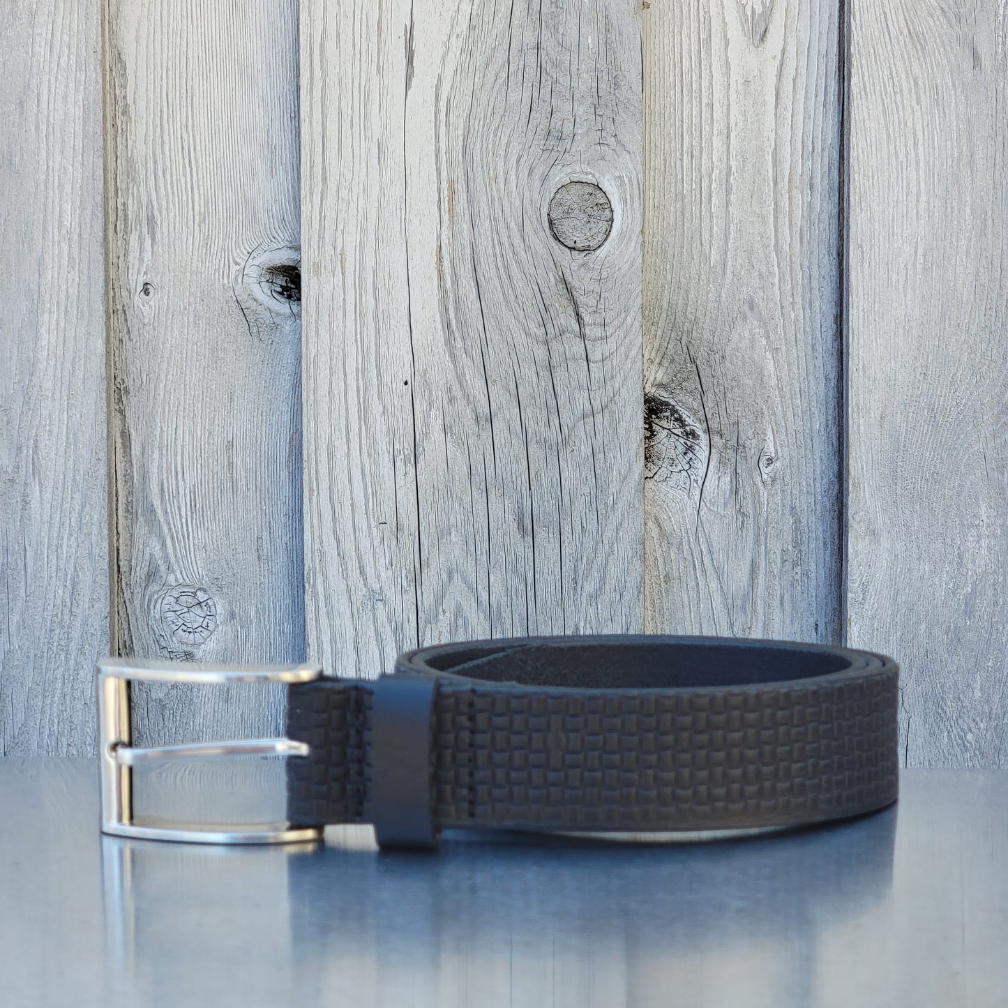 Black Formal Textured 100% Real Leather Belt Made in Canada