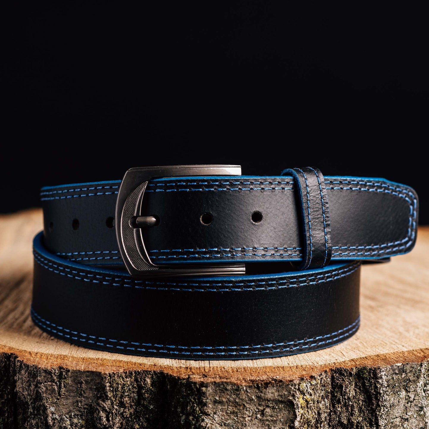 The Diablo Belt - Black Full Grain Leather Belt with Red Stitches