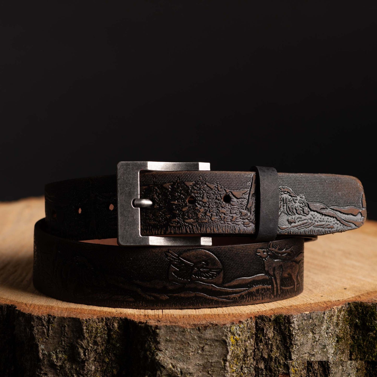 The Wildlife Belt - Cognac Embossed Full Grain Leather Belt Made in Canada