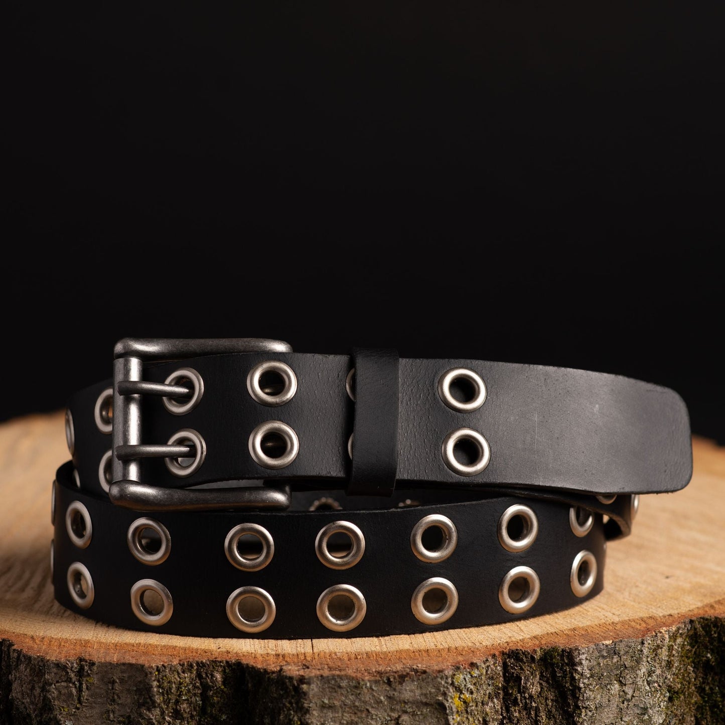 Brixton - Black Double Grommet 100 % Full Grain Leather Belt