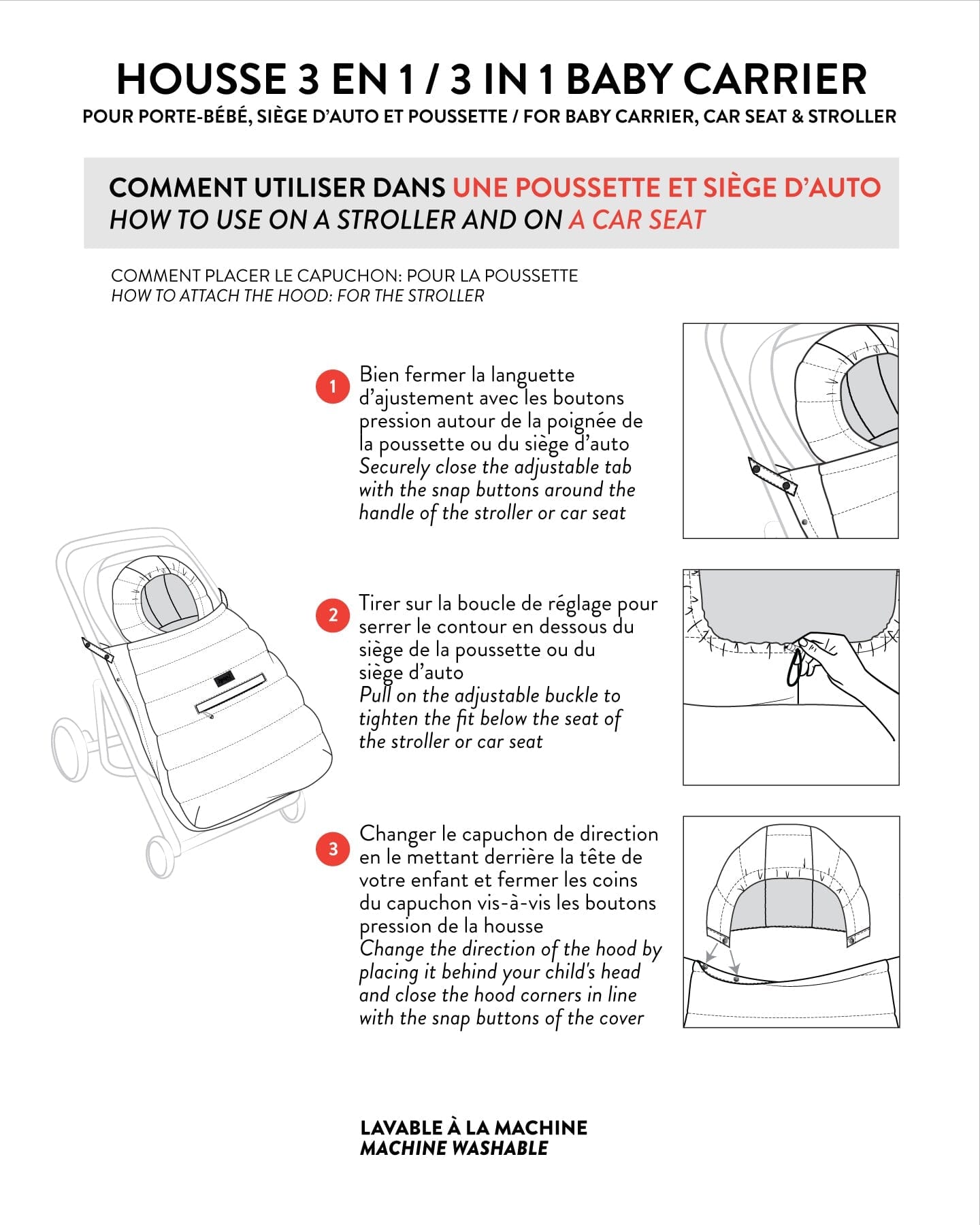 3-In-1 Multifunction Cover For Car Seat, Stroller, And Baby Carrier In Black