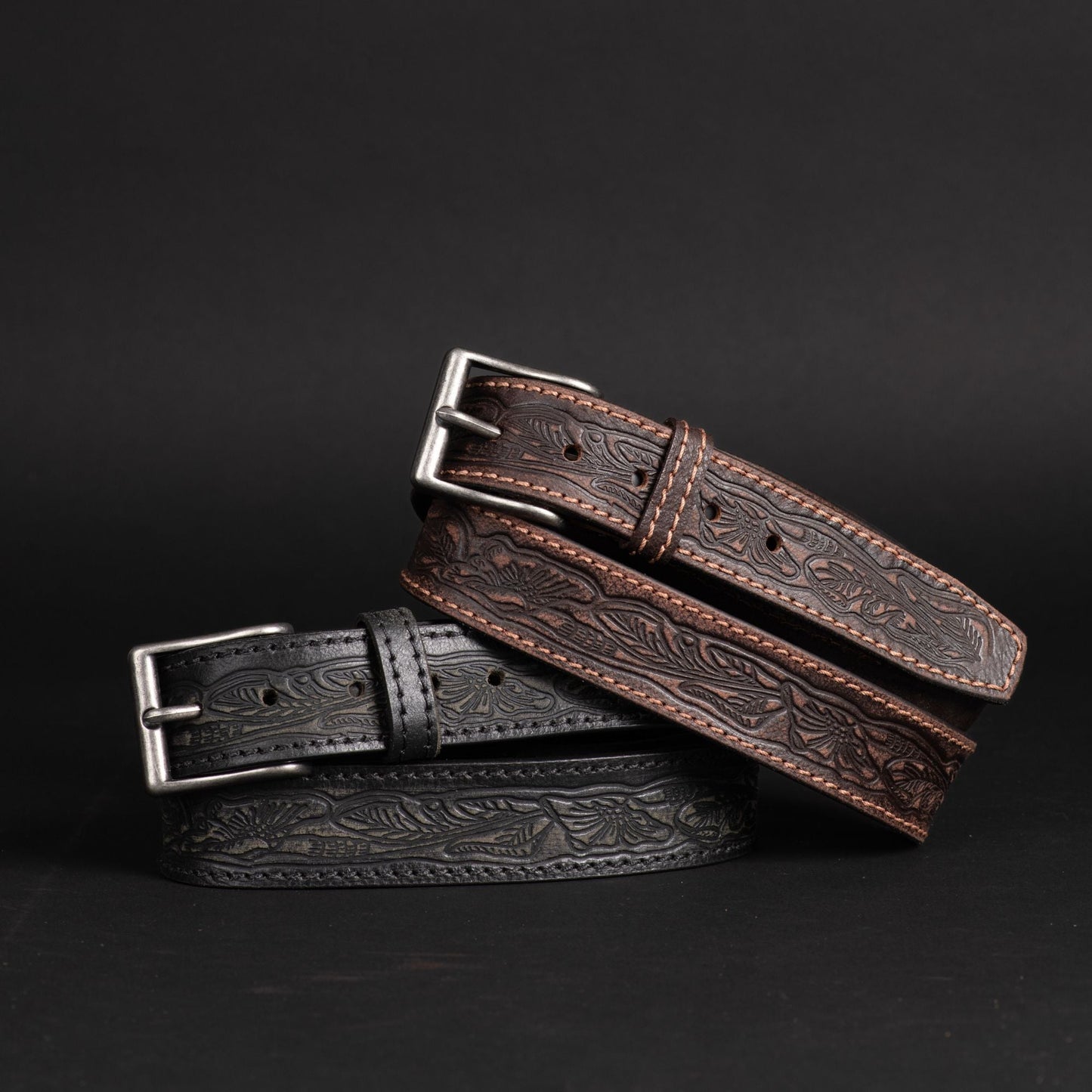 The Wayfarer Belt - Brown Classic Western Embossed 100% Full Grain Leather Belt