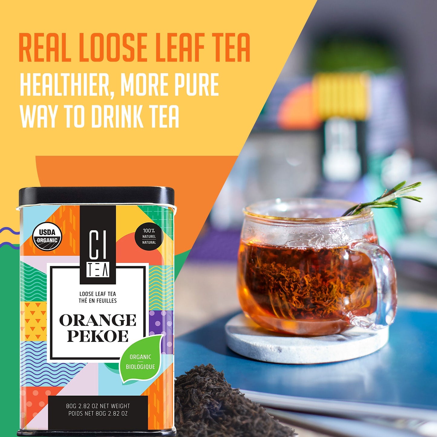 Organic Orange Pekoe Black Loose Leaf Tea with Teaball - 80g