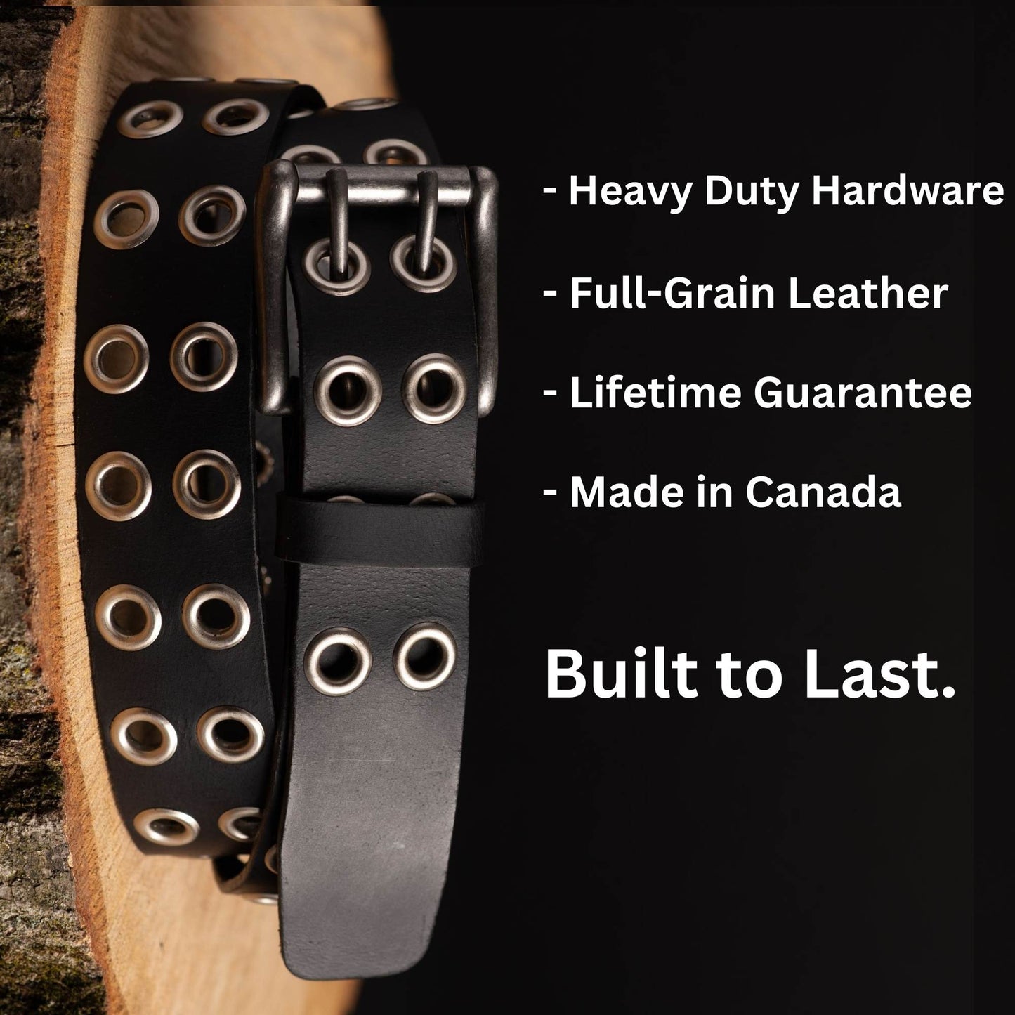 The Brixton Belt - Black Double Grommet 100 % Full Grain Leather Belt