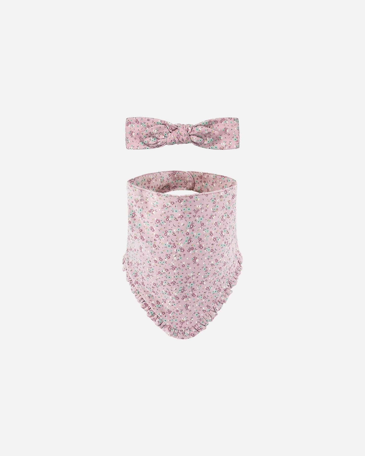 Organic Cotton Headband And Bib Set Mauve Little Flower Print