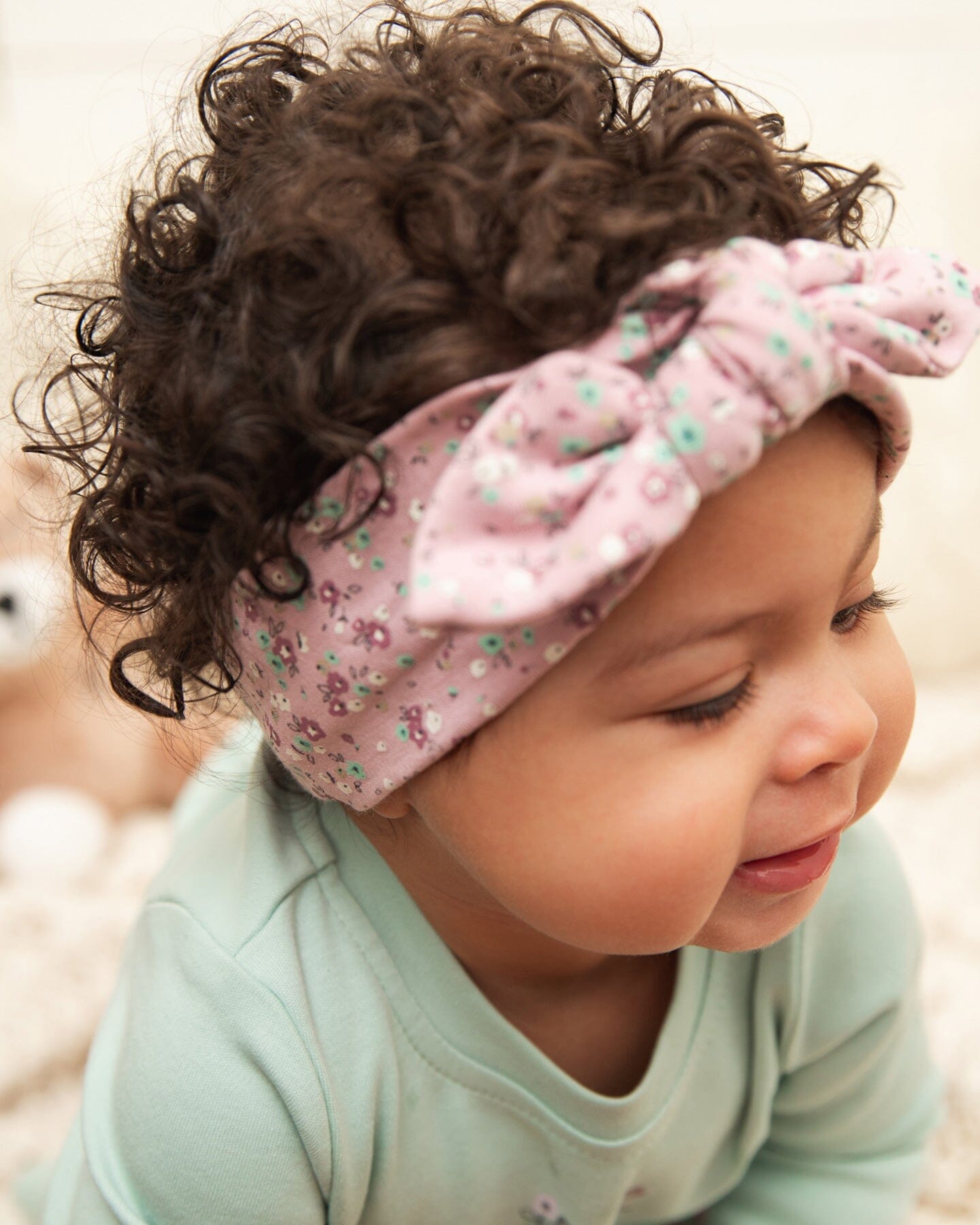 Organic Cotton Headband And Bib Set Mauve Little Flower Print