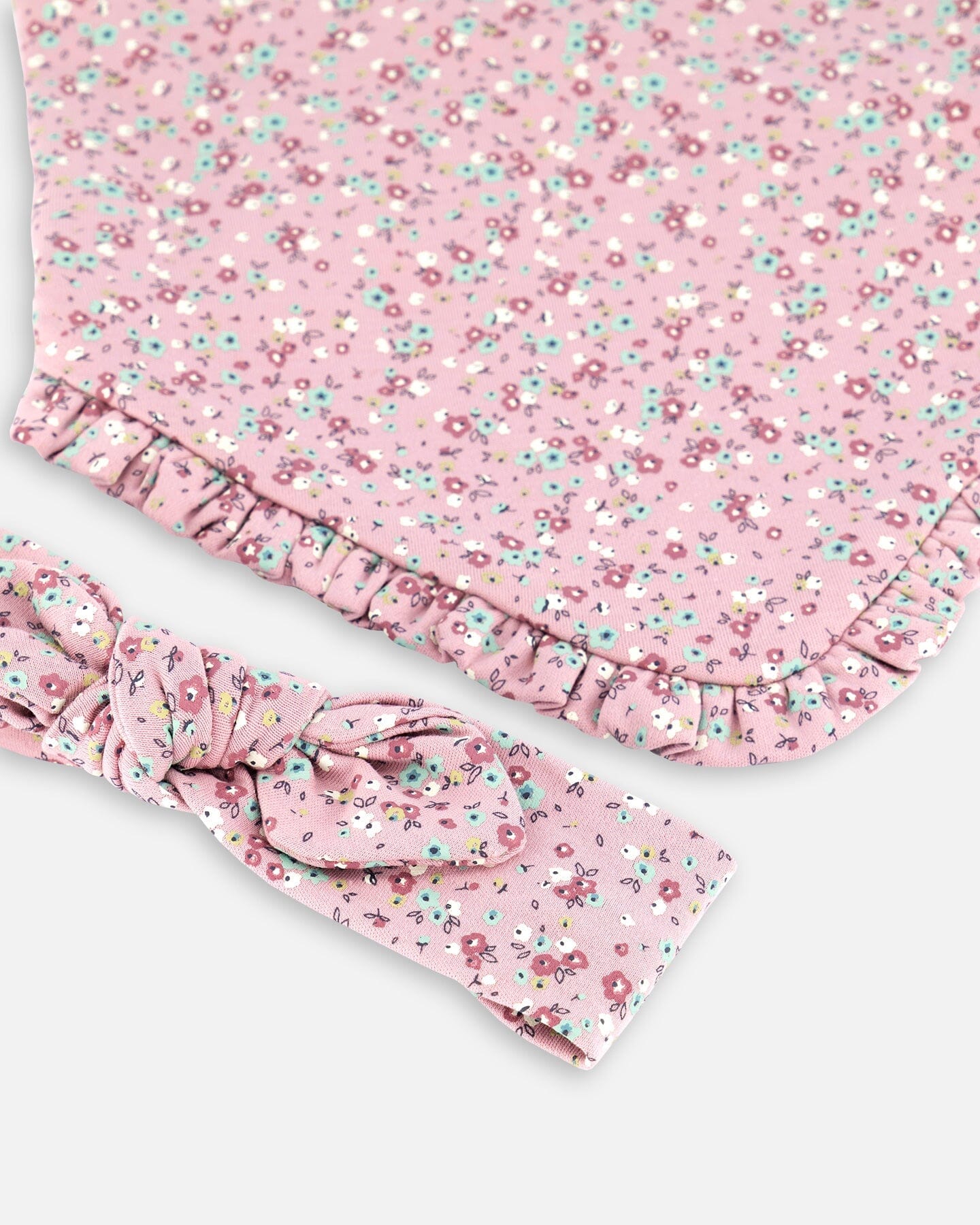 Organic Cotton Headband And Bib Set Mauve Little Flower Print