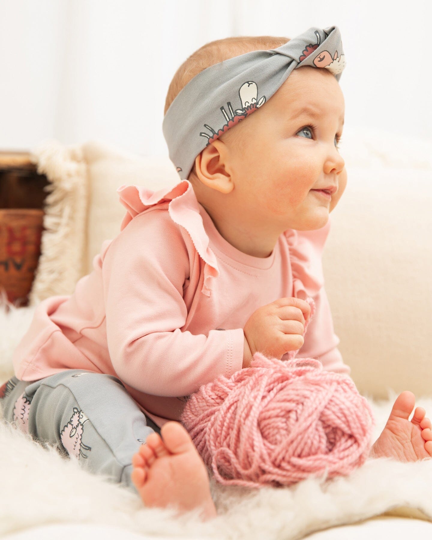 Printed Organic Cotton Headband Blue Grey Sheep