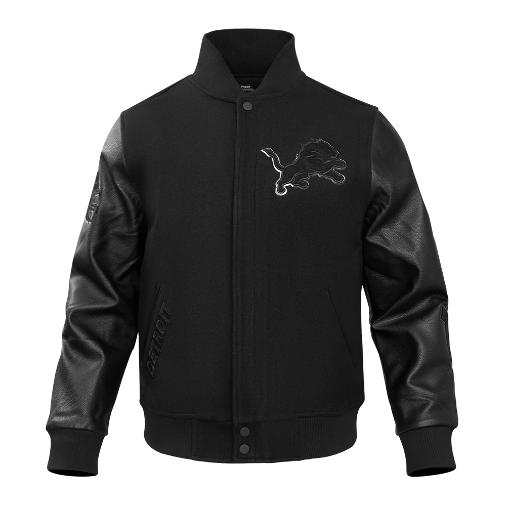 NFL DETROIT LIONS TRIPLE BLACK MEN'S MEN'S WOOL VARSITY JACKET FDL6410284-3BK