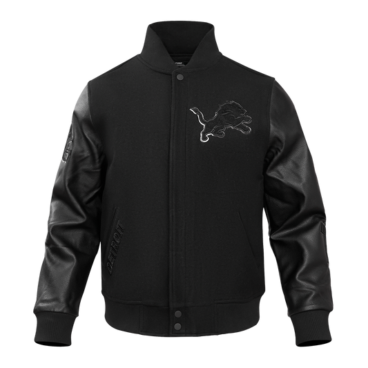 NFL DETROIT LIONS TRIPLE BLACK MEN'S MEN'S WOOL VARSITY JACKET FDL6410284-3BK