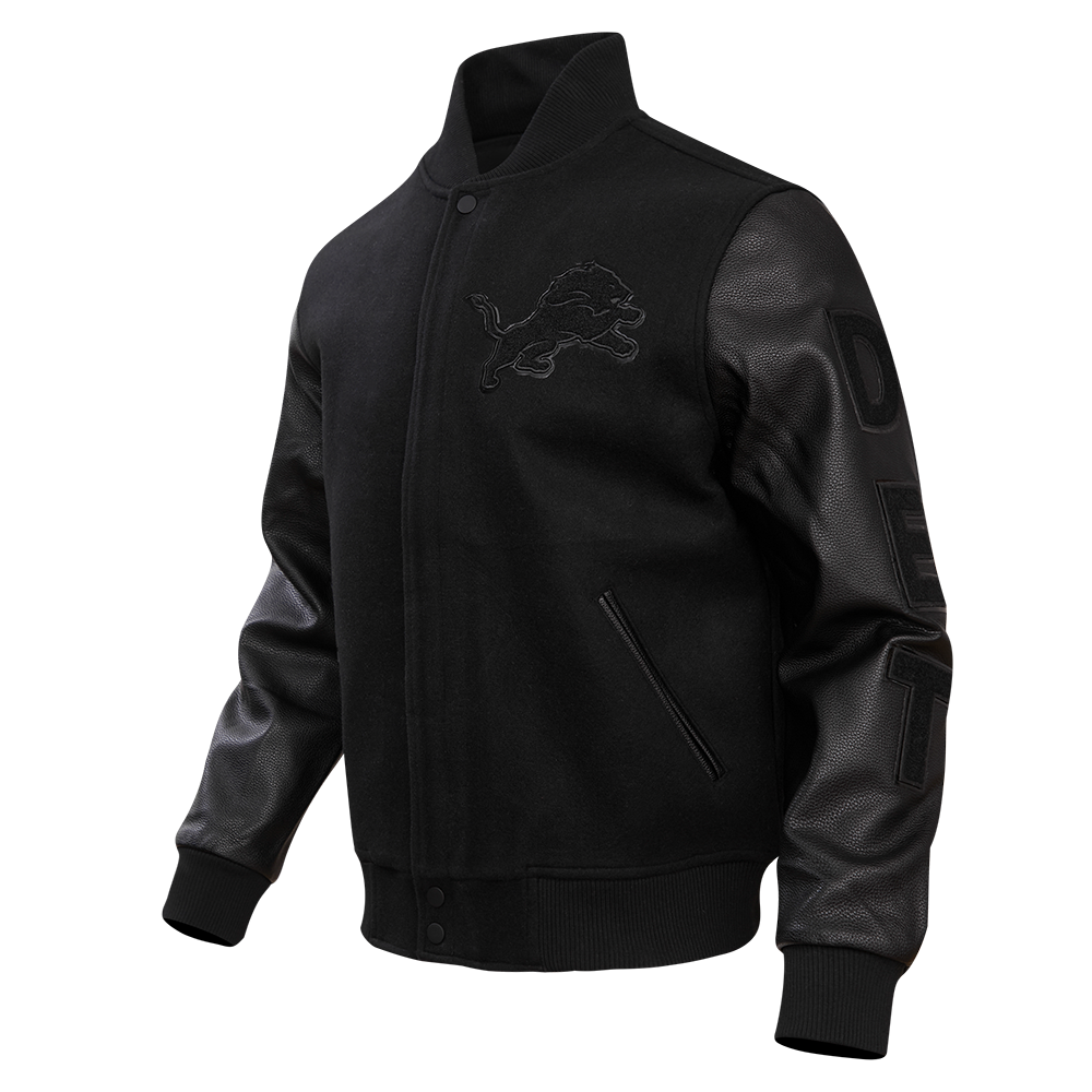 NFL DETROIT LIONS TRIPLE BLACK MEN'S MEN'S WOOL VARSITY JACKET FDL6410284-3BK