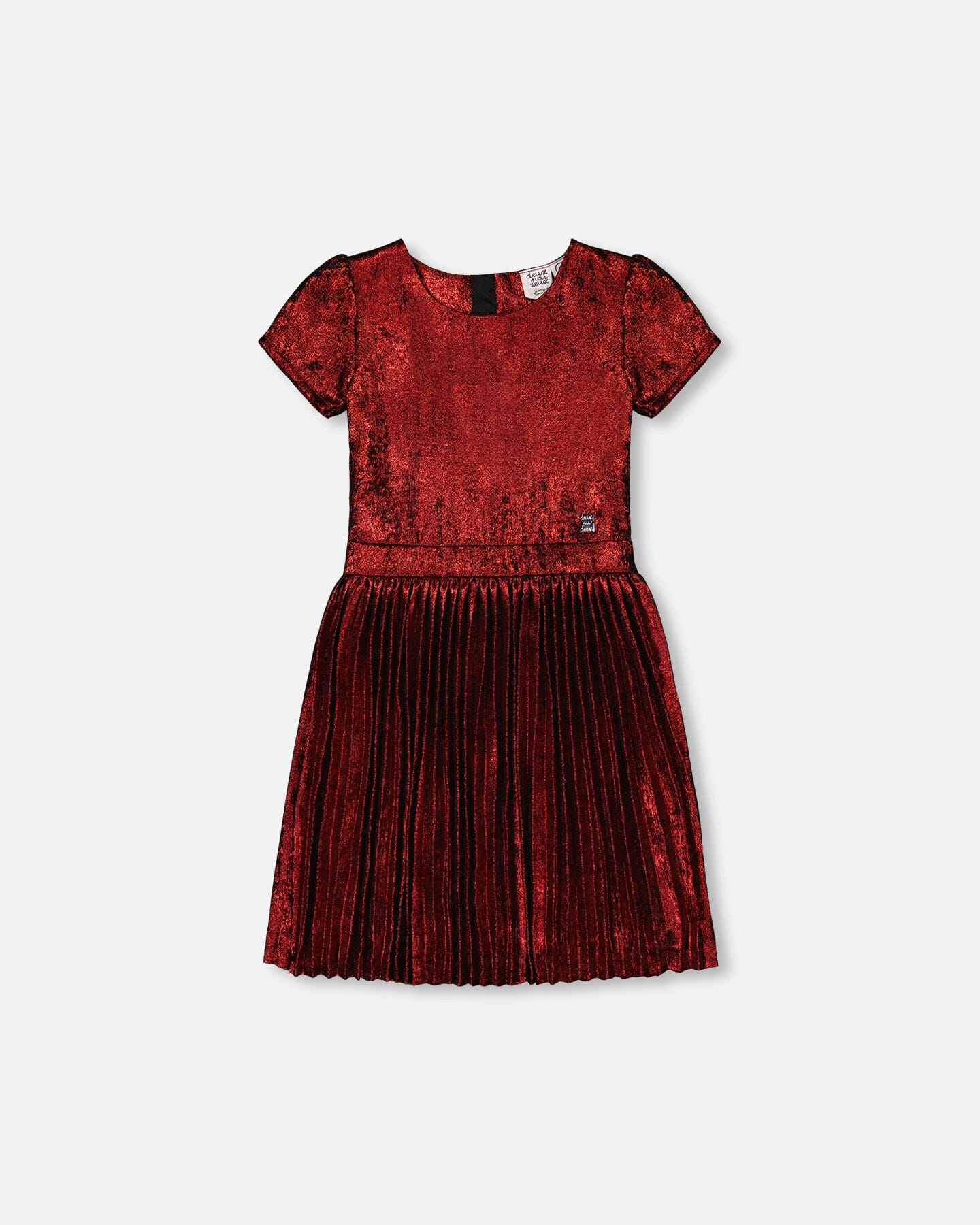 Short Sleeve Dress With Pleated Skirt Metallic Red