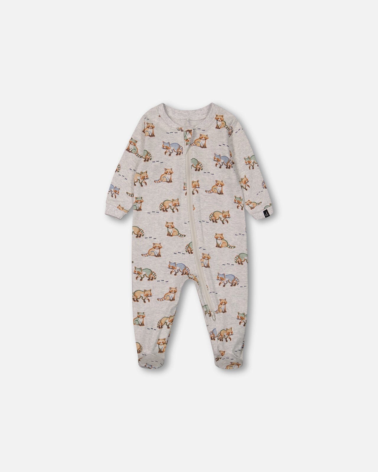 Organic Cotton One Piece Pajama Beige Mix Printed Racoons