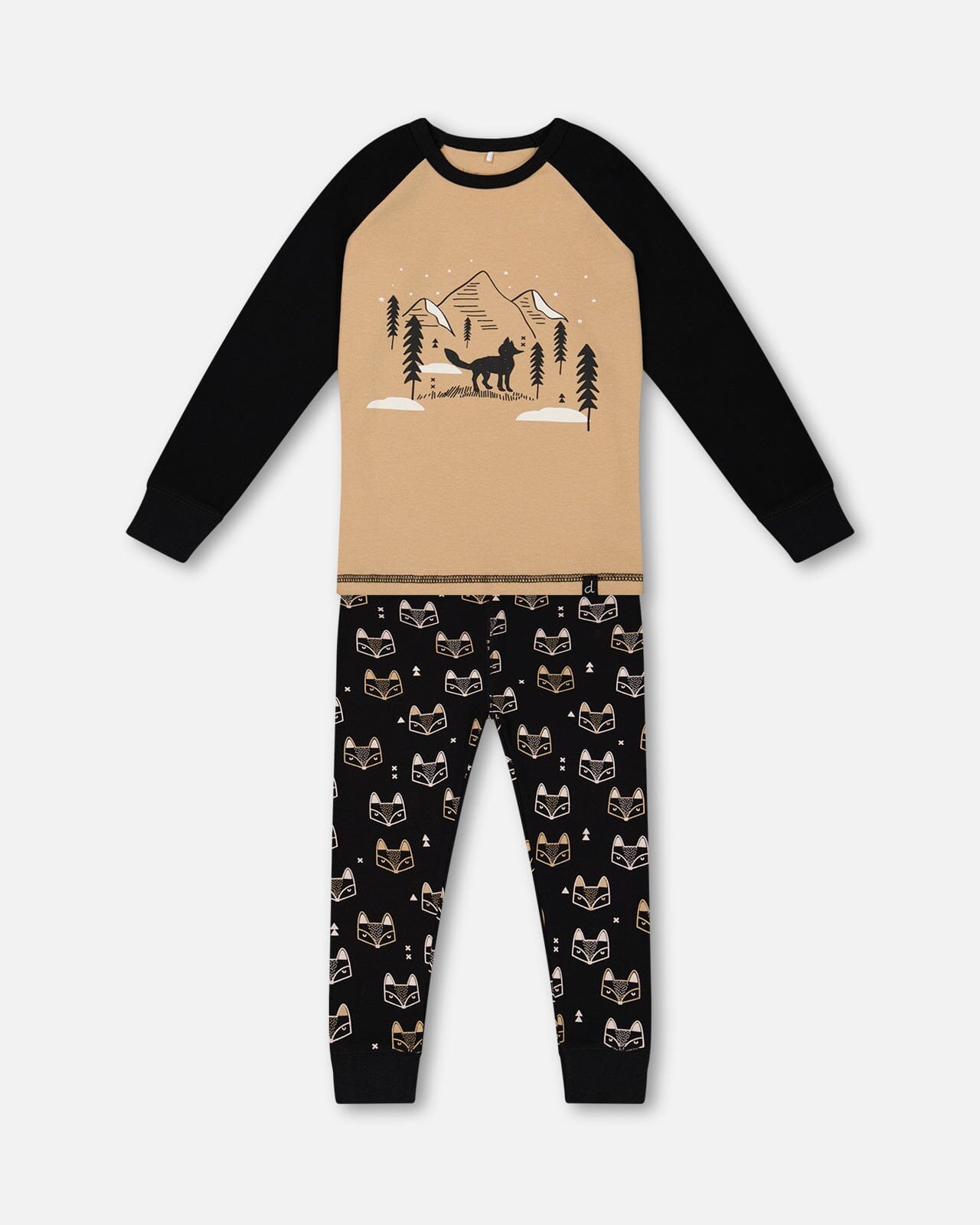 Organic Cotton Two Piece Pajama Set Black Printed Fox