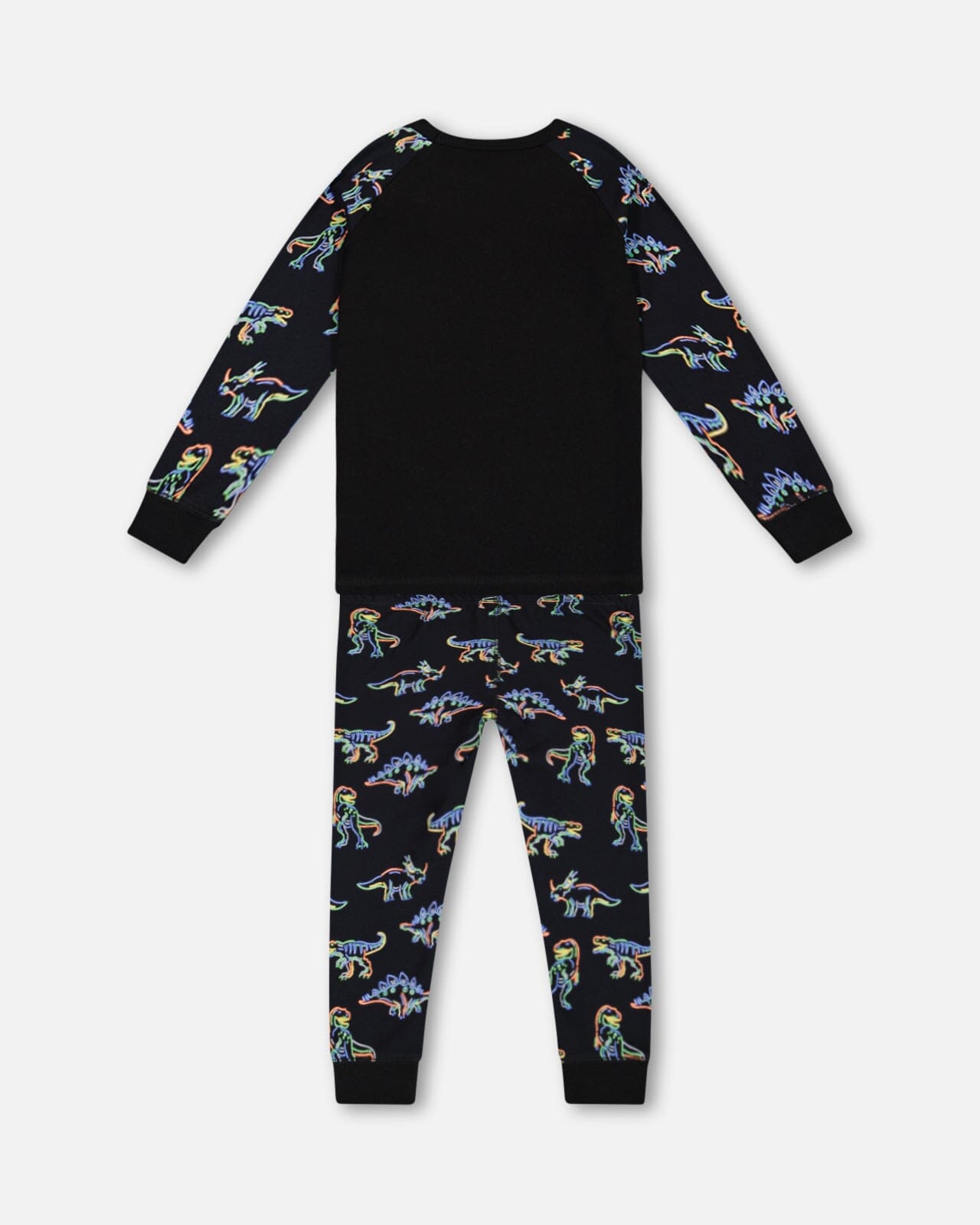 Organic Cotton Two Piece Pajama Set Black Printed Neon Dino