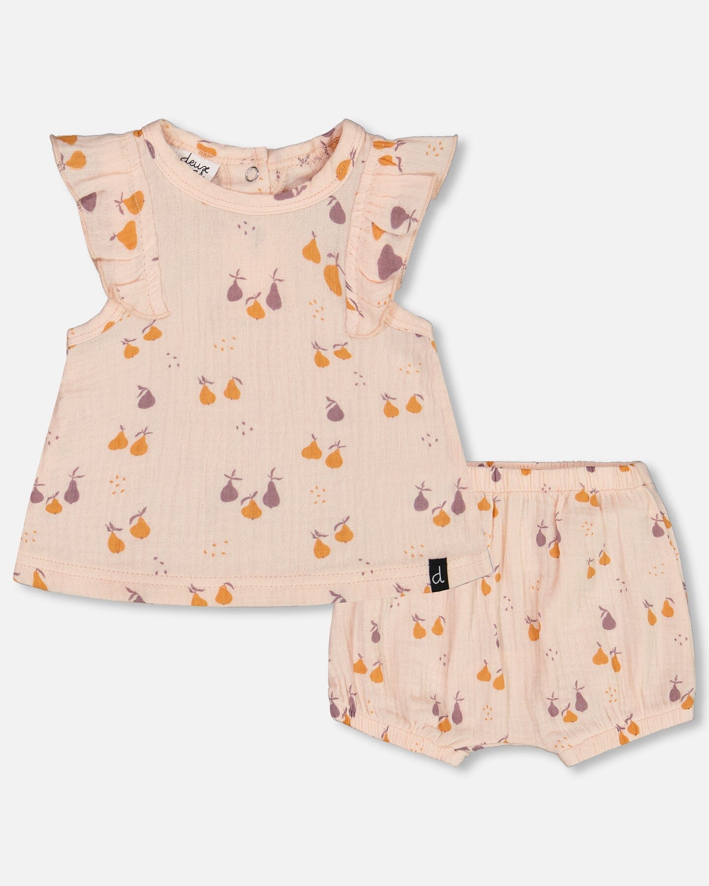 Printed Muslin Top And Bloomer Set Peach With Pears