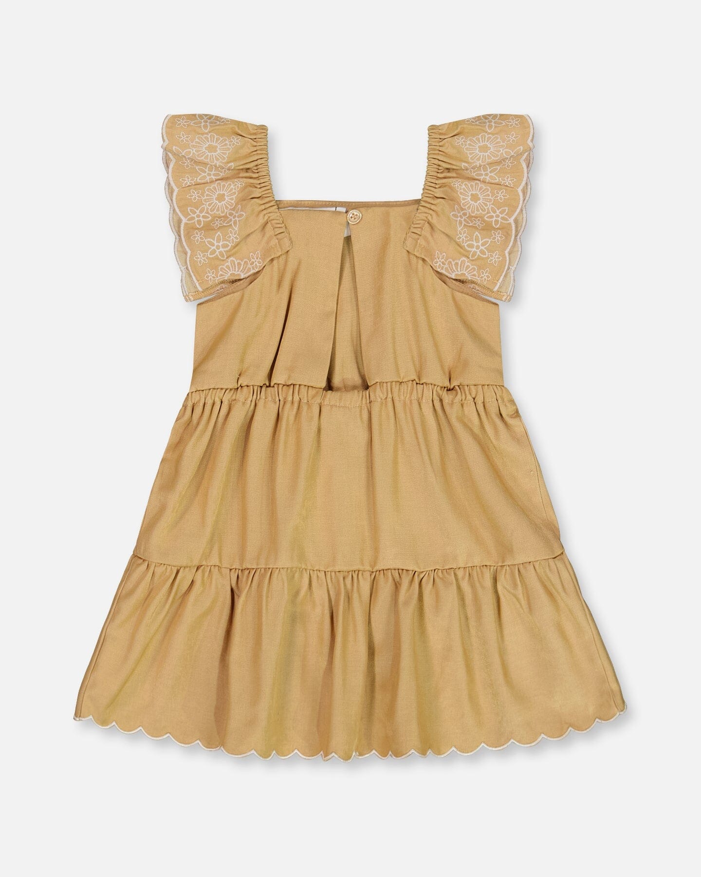 Chambray Dress With Embroidery Golden Beige