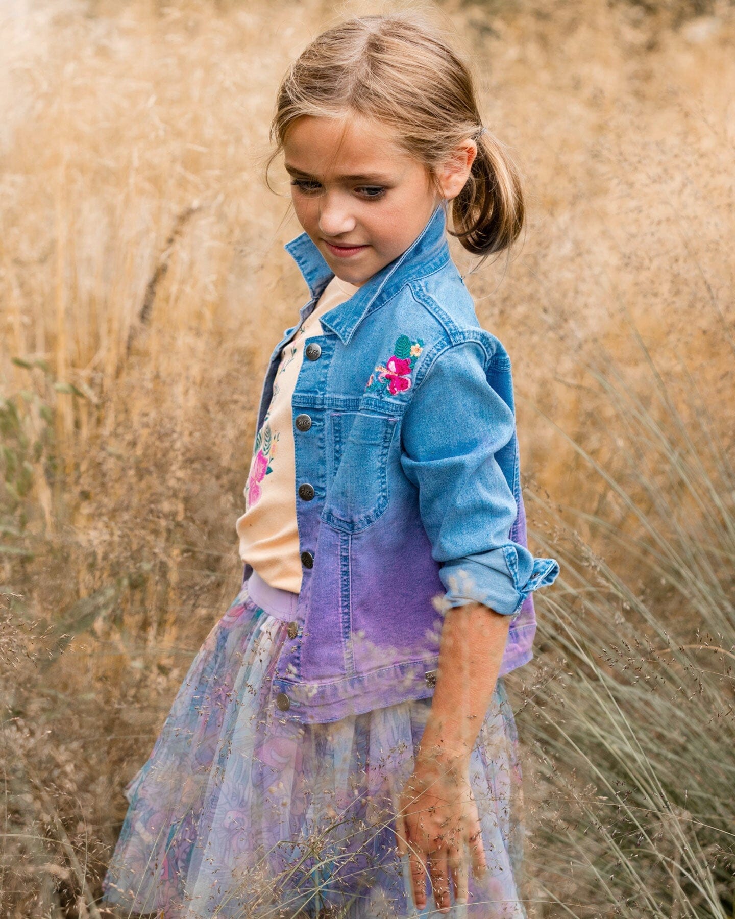 Printed Mesh Skirt Lilac Tropical And Pink Flamingos