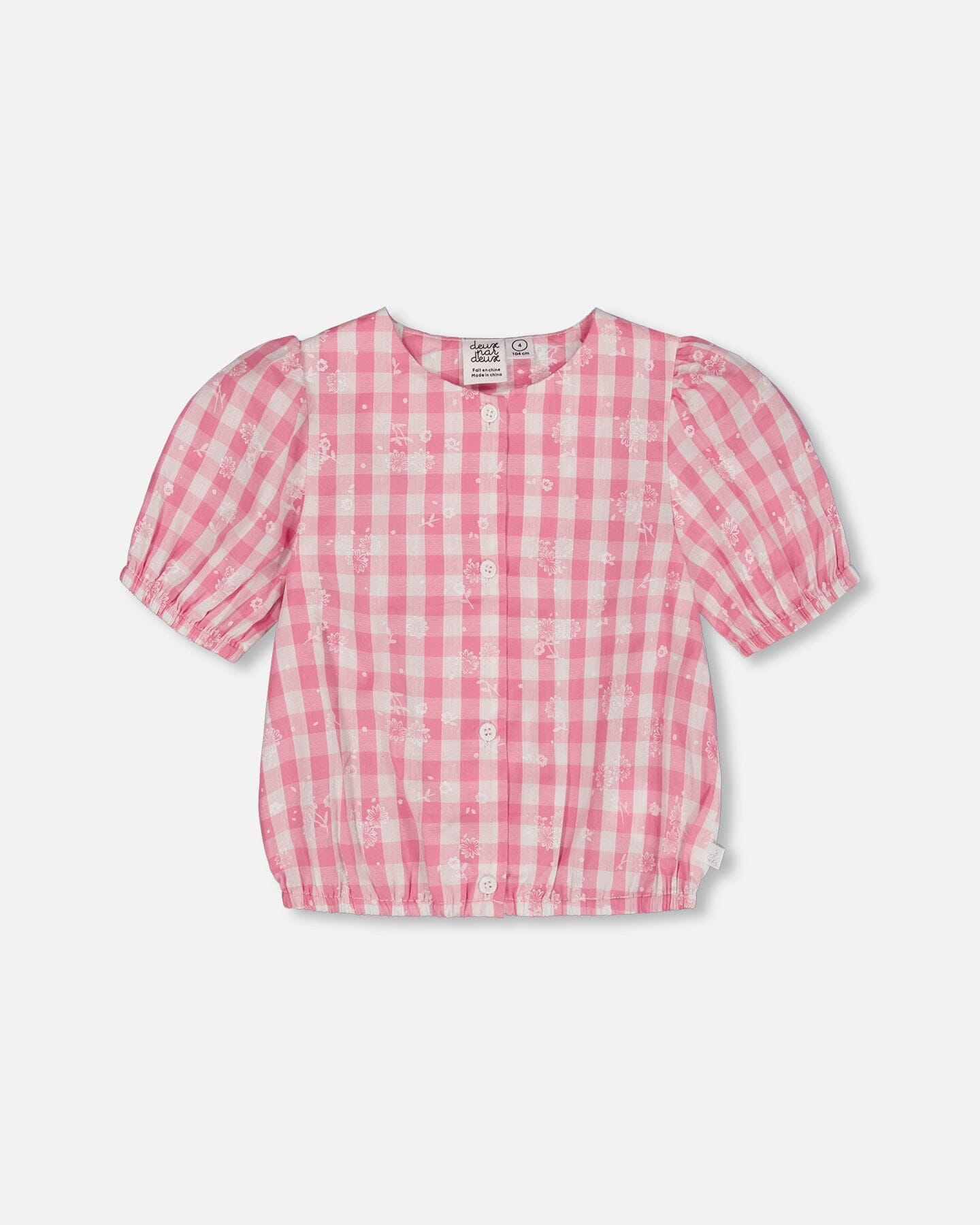 Puff Sleeve Top Pink And White Checks