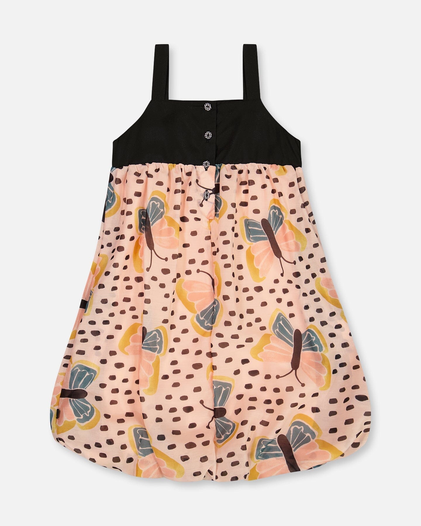 Printed Bubble Dress Black And Pink Butterflies