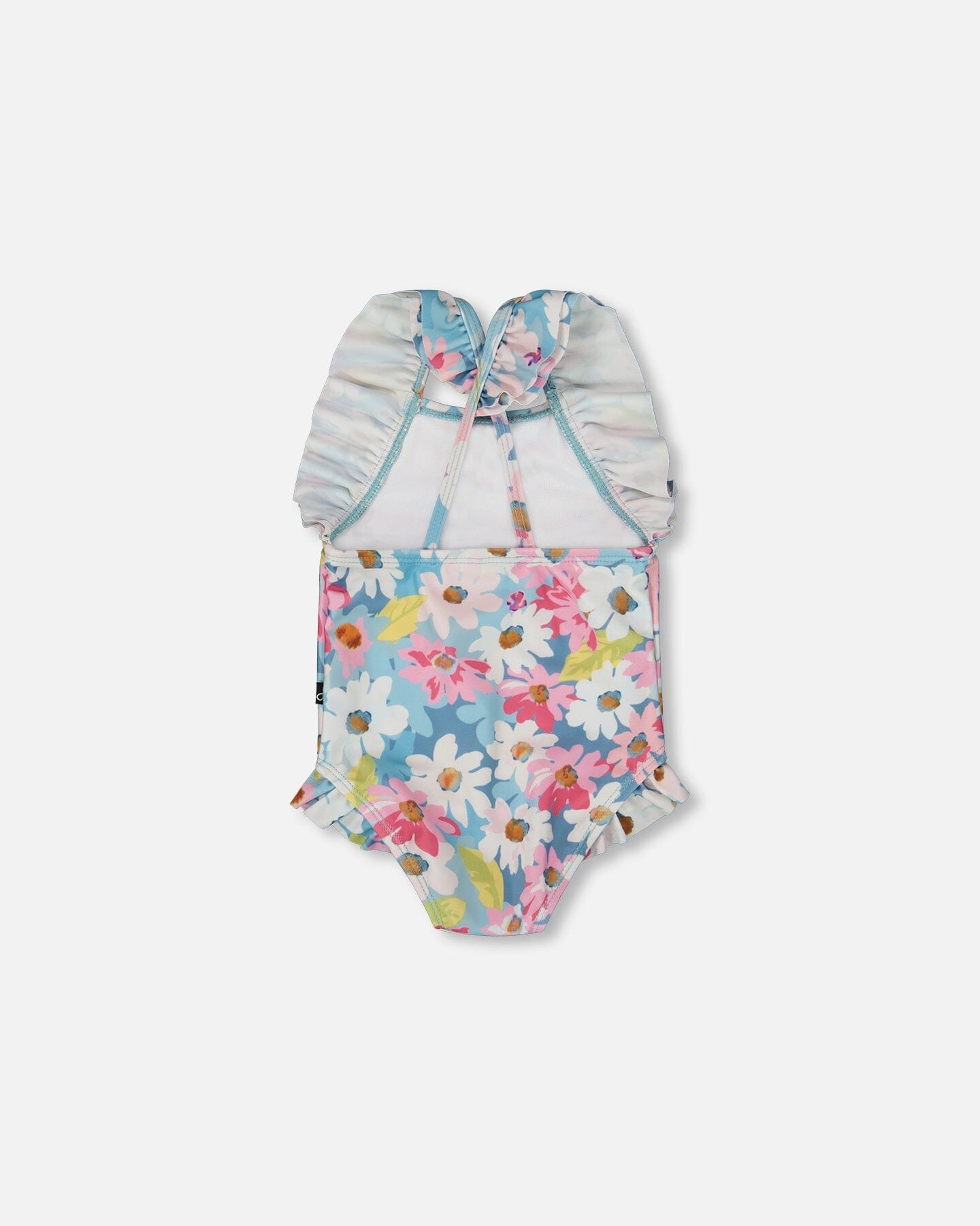 Printed One-Piece Swimsuit With Frills White, Pink, And Green Flowers