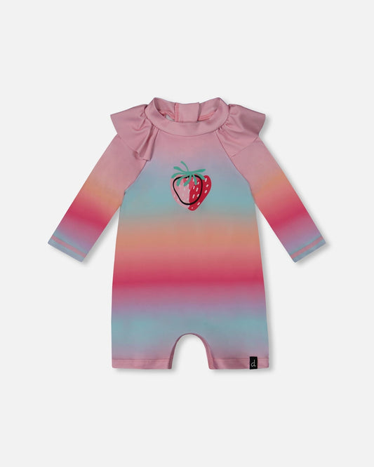 Long Sleeve One-Piece Rashguard Pink, Orange, And Turquoise