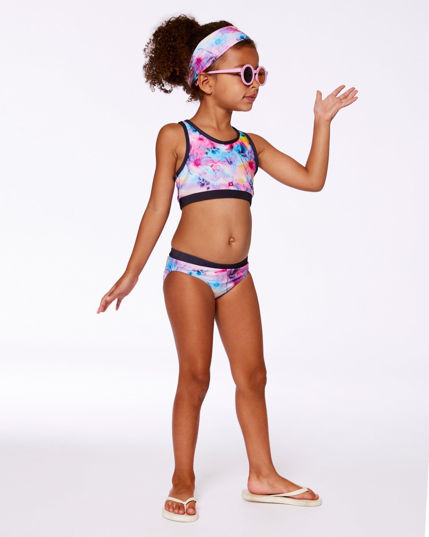 Printed Two-Piece Racerback Swimsuit Butterflies On Multicolored And Black Background