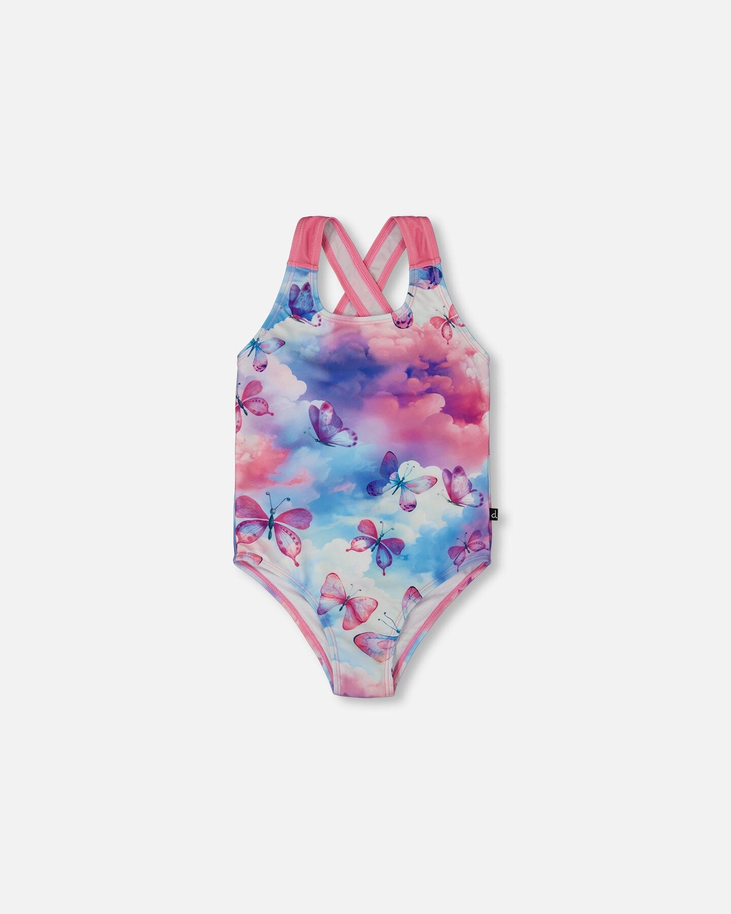 Printed One-Piece Swimsuit Butterflies On Multicolored Background