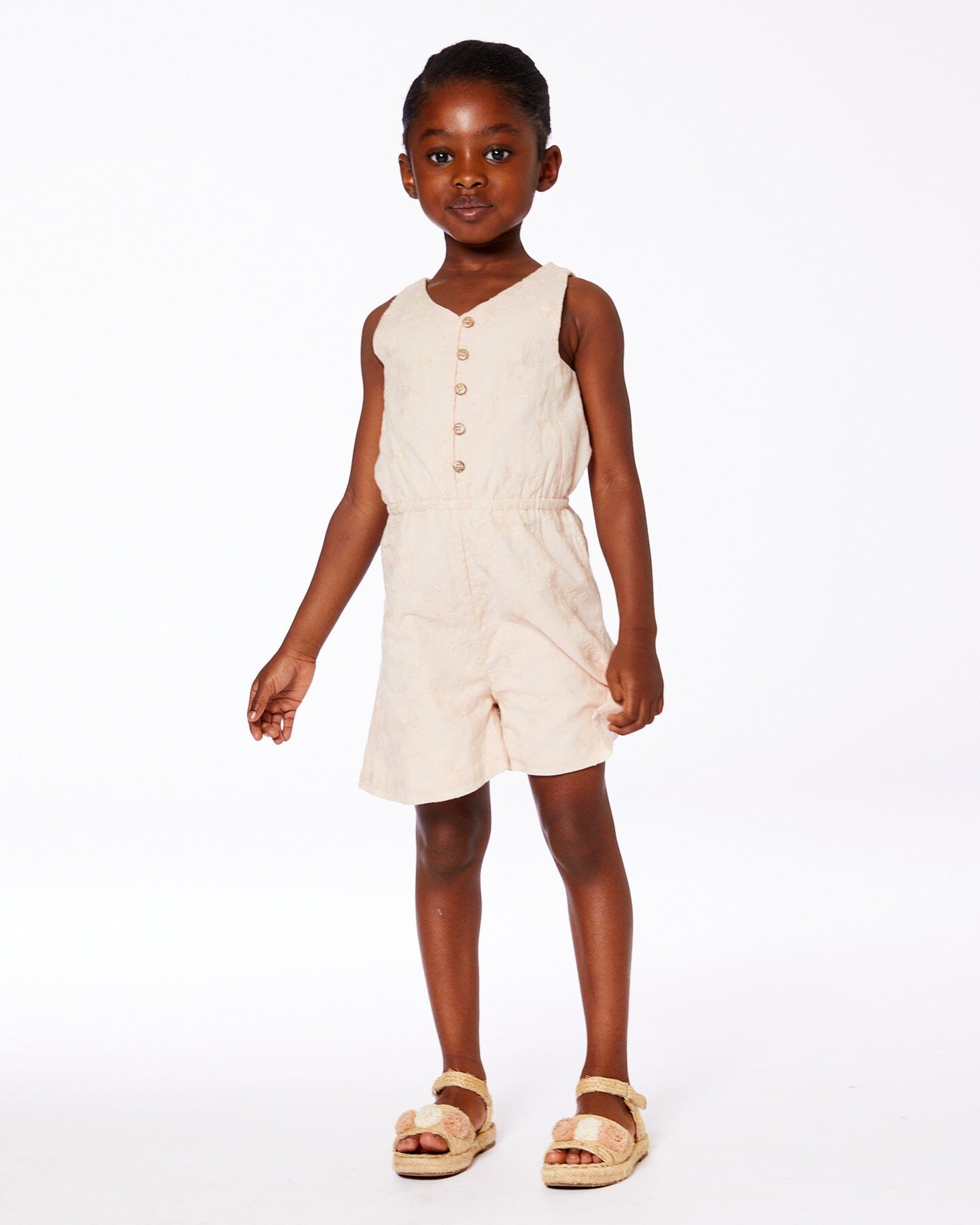 Sleeveless Eyelet Romper Beige