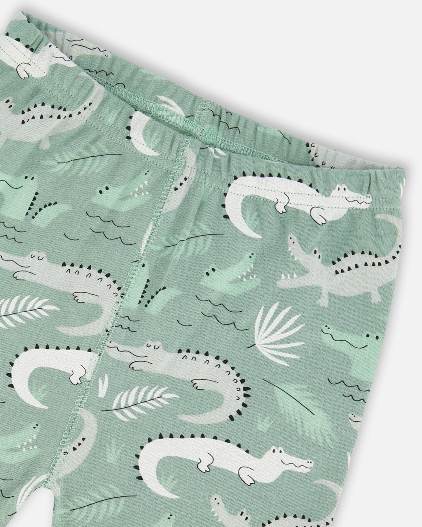 Organic Cotton Two-Piece Short Pajama Set Light Sage And Gray Crocodile