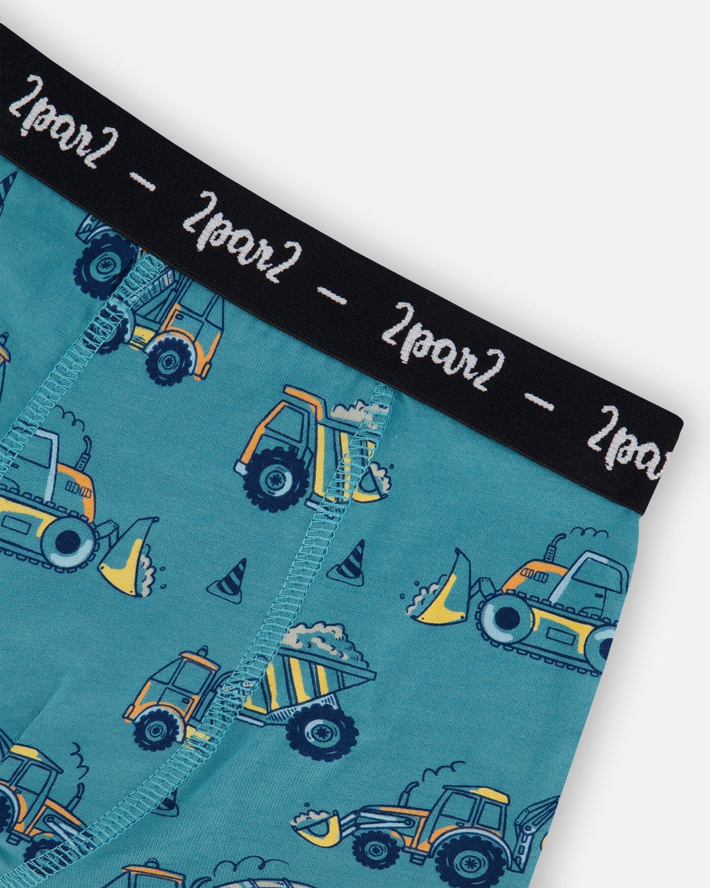 Printed Organic Cotton Boxer Shorts Teal With Yellow Truck
