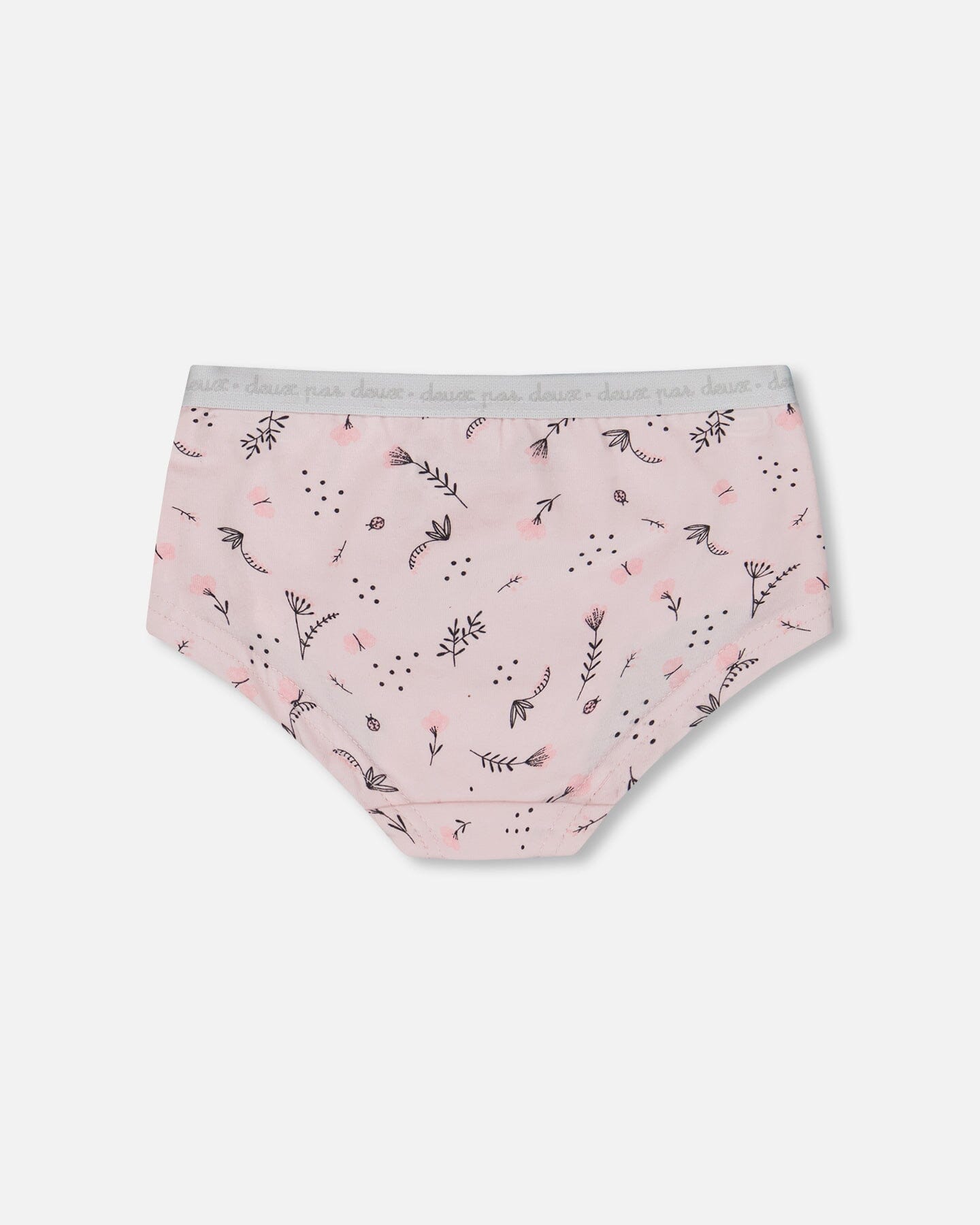 Printed Organic Cotton Boyshort Panty Small Pink Flowers On Pale Pink Background
