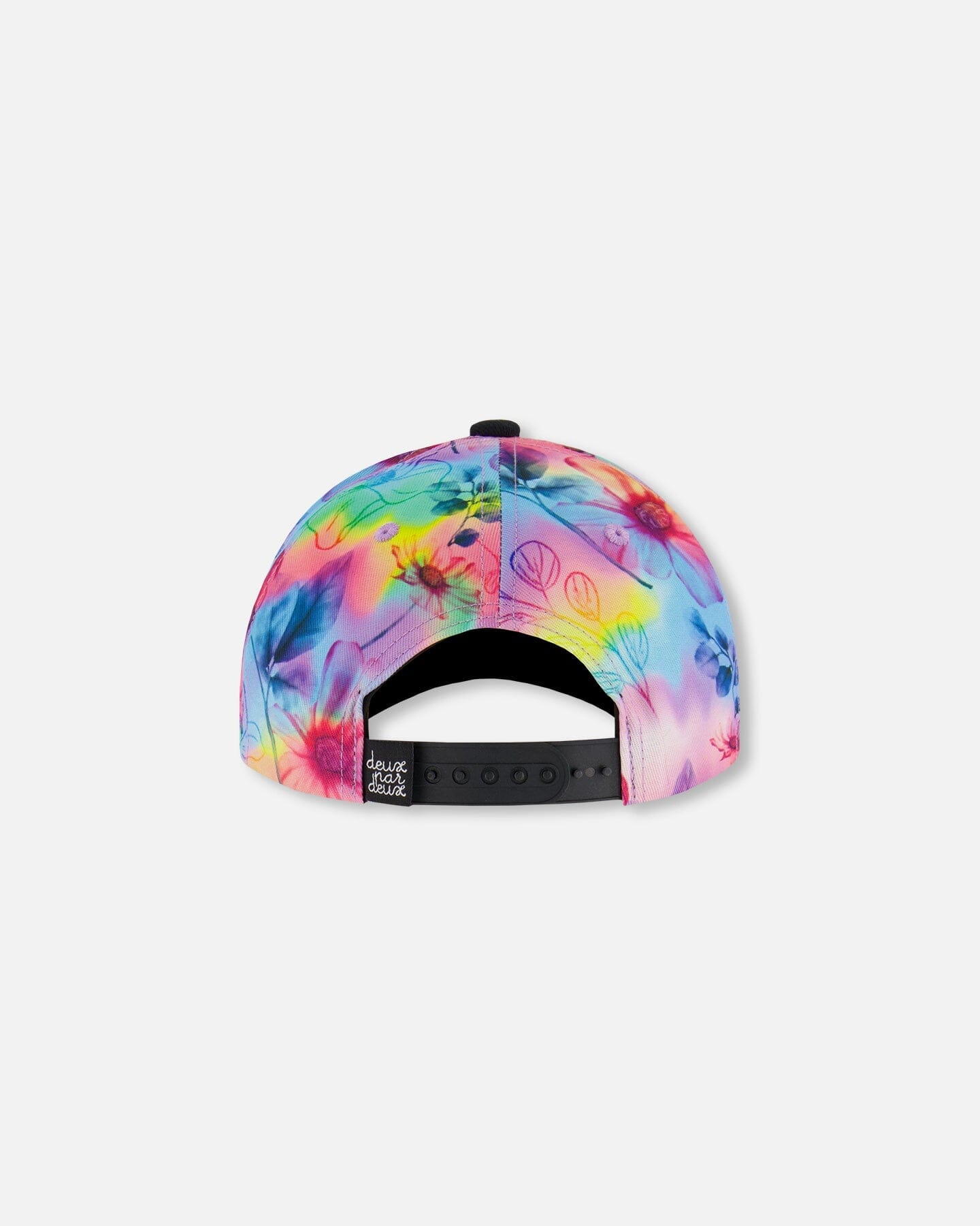 Printed Cap with Floral Print on Black and Multicolored Background