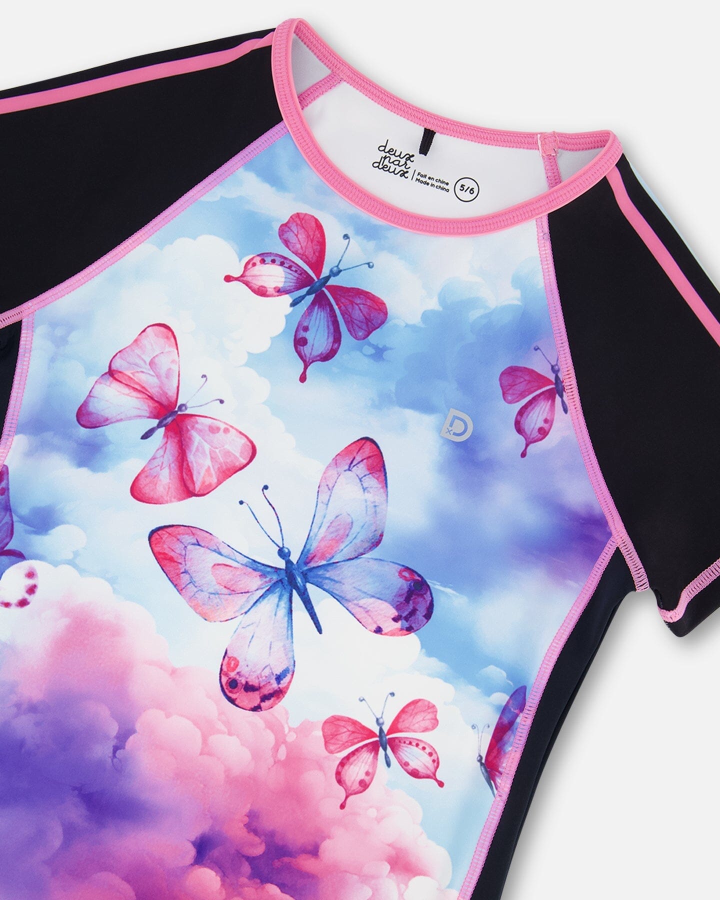 Printed Short Sleeve Athletic Top Pink, Black And Butterfly